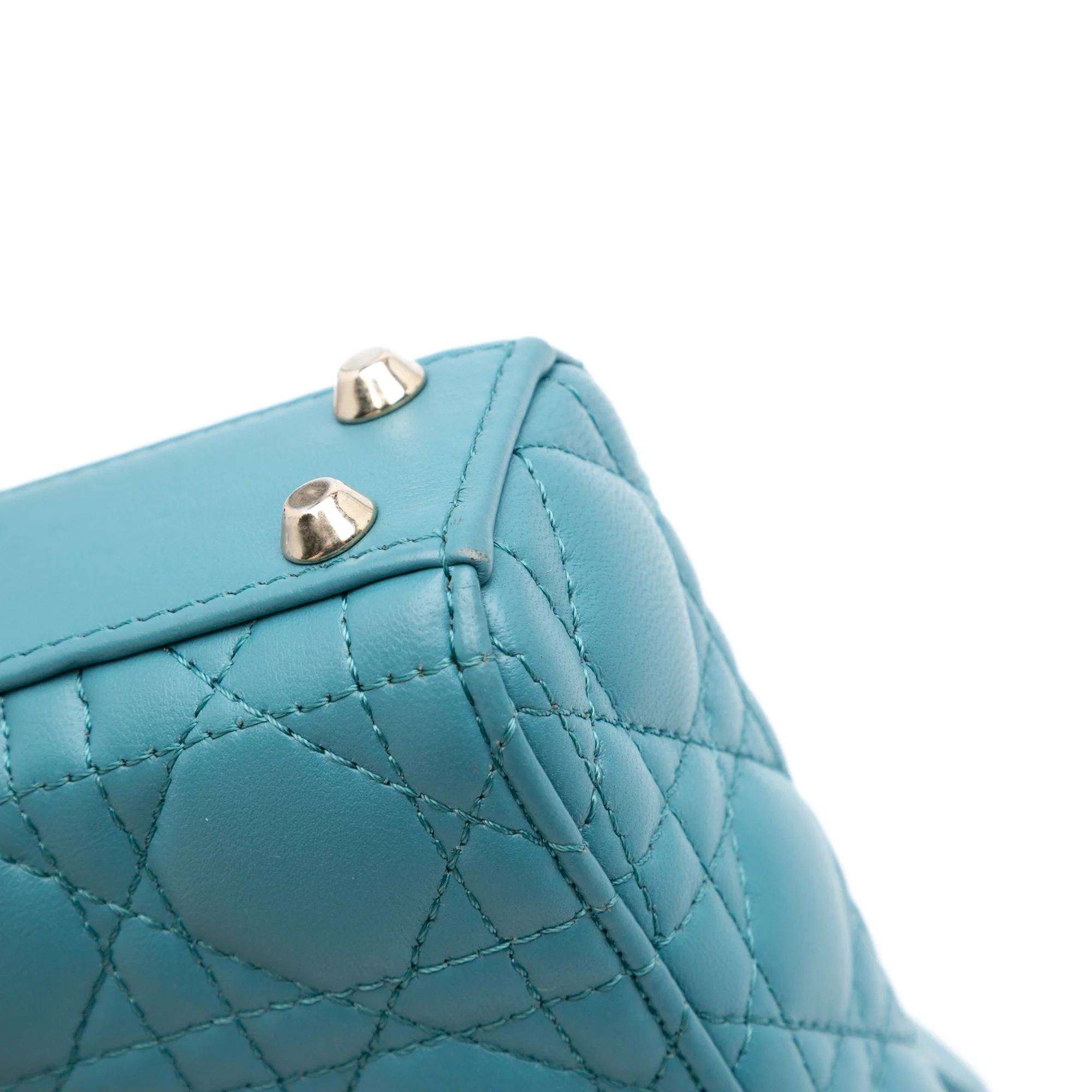 Dior | Pre-Owned Micro Lambskin Cannage Lady Dior | Blue/Turquoise - Image 8