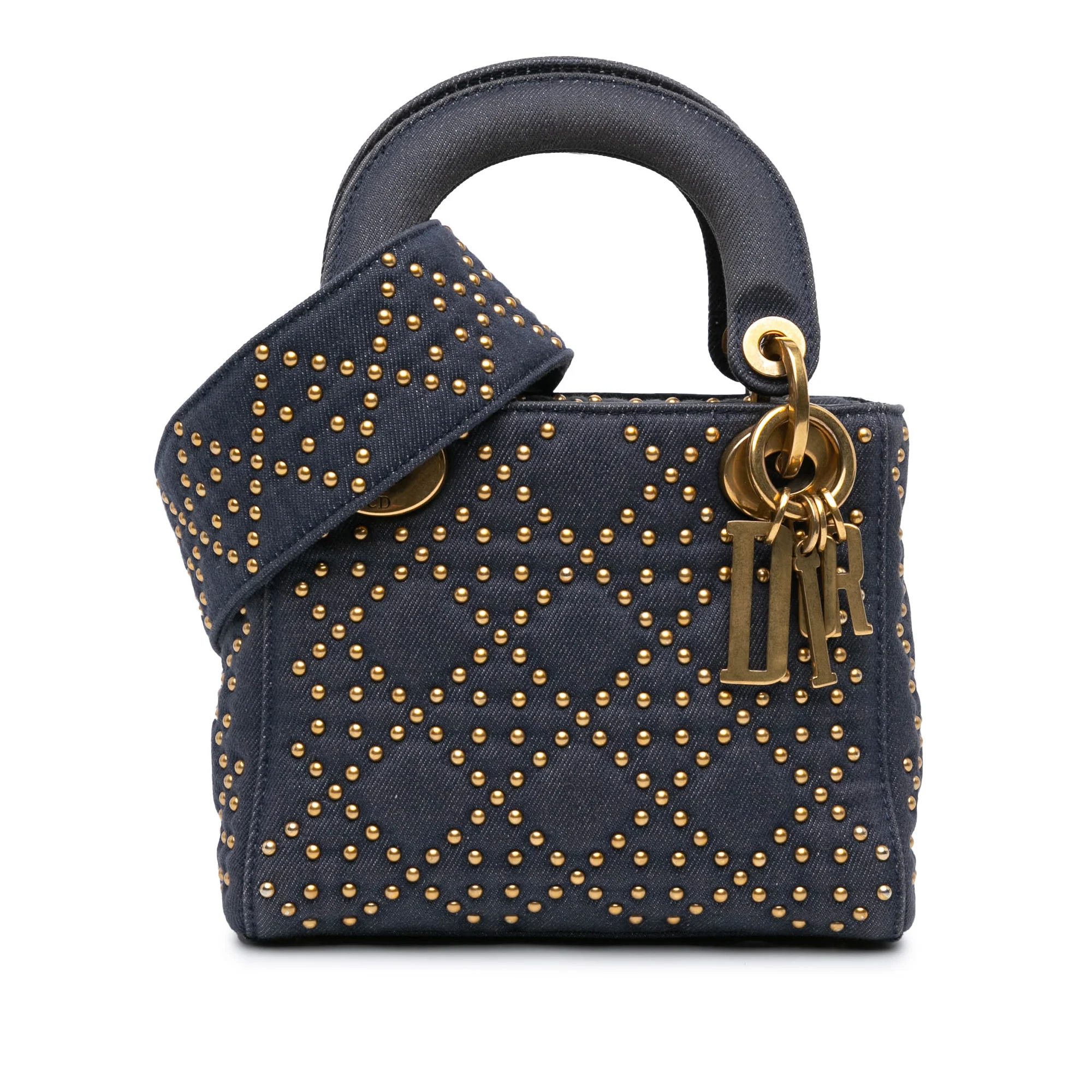 Dior | Pre-Owned Mini Denim Cannage Studded Supple Lady Dior | Blue/Navy