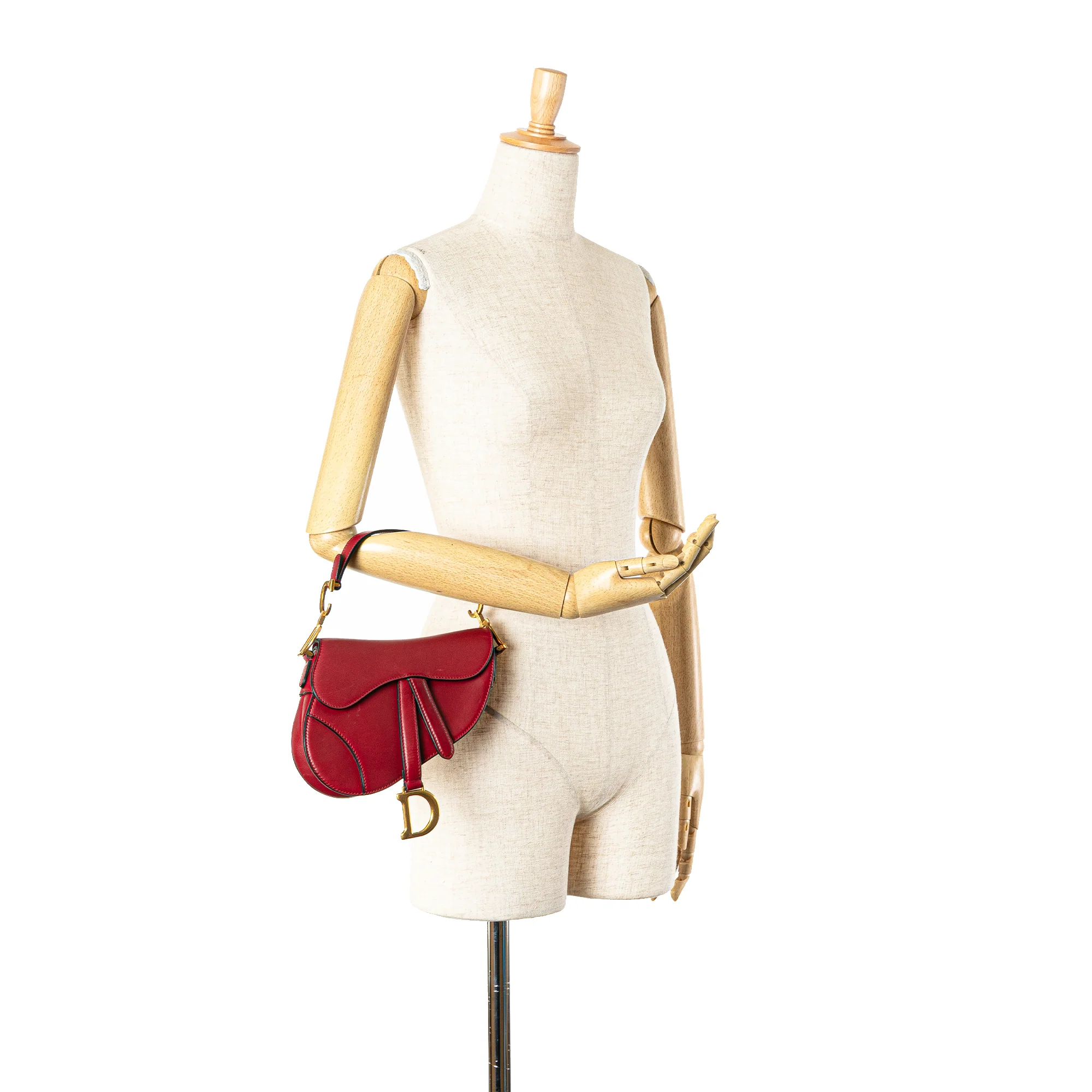 Dior | Pre-Owned Mini Grained Calfskin Saddle Bag | Red/Bordeau - Image 10