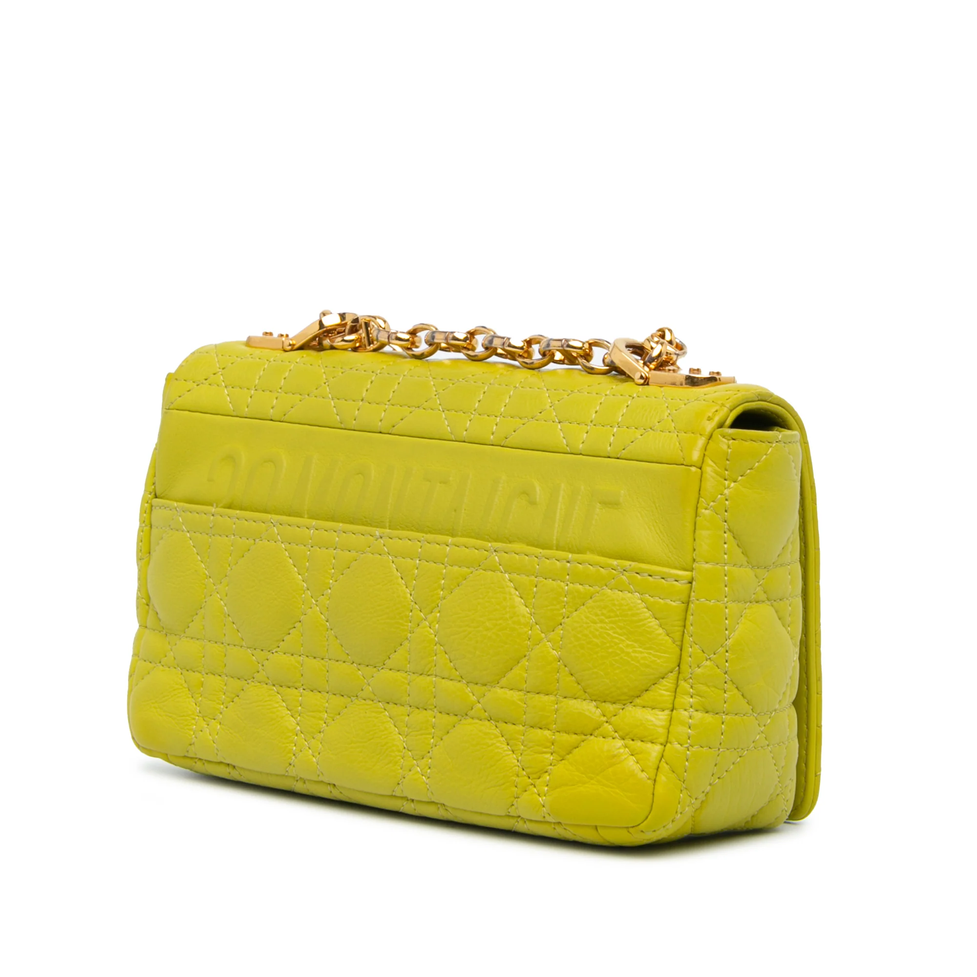 Dior | Pre-Owned Small Calfskin Cannage Caro Bag | Yellow/Neon Yellow - Image 2