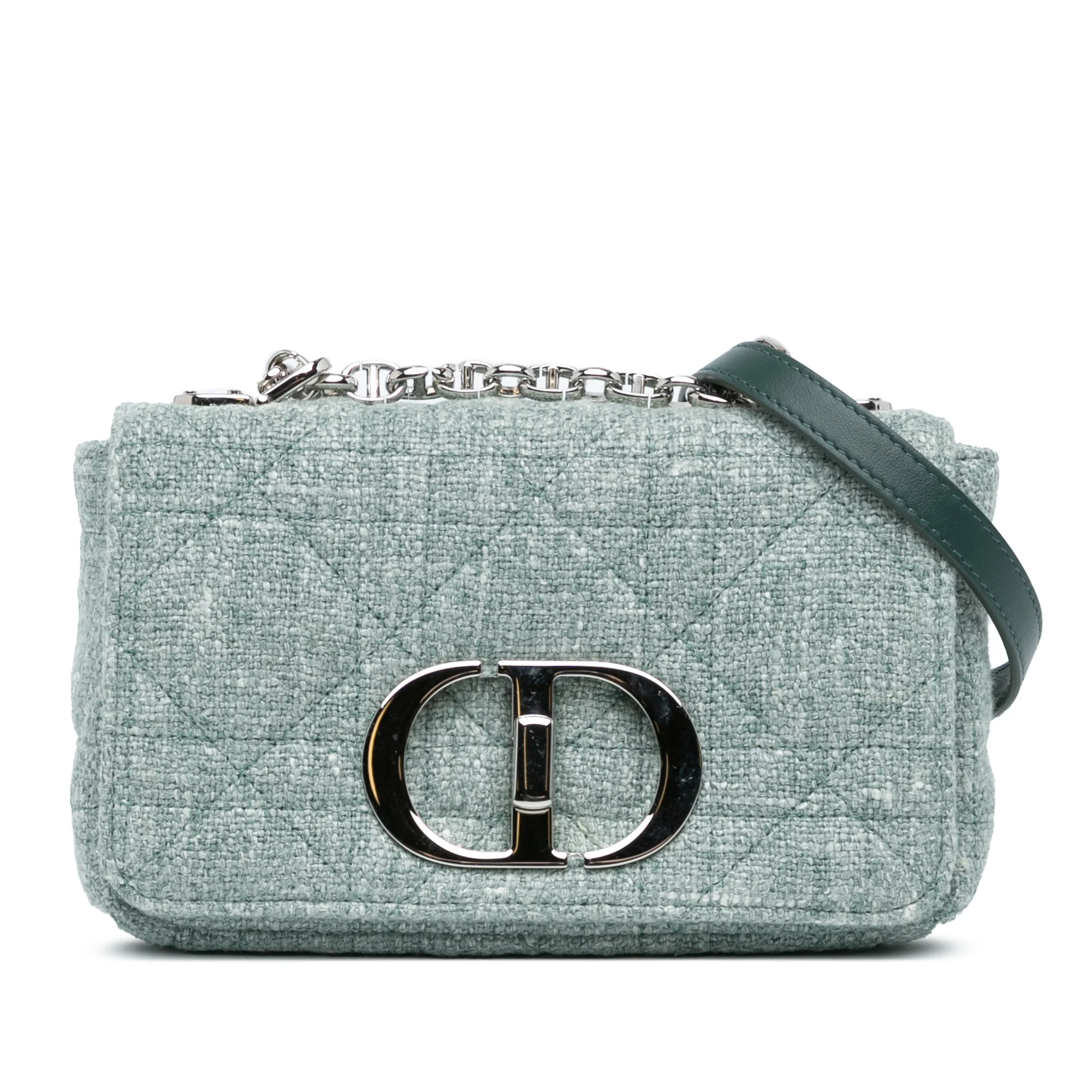 Dior | Pre-Owned Small Tweed Macrocannage Caro Bag | Green/Light Green