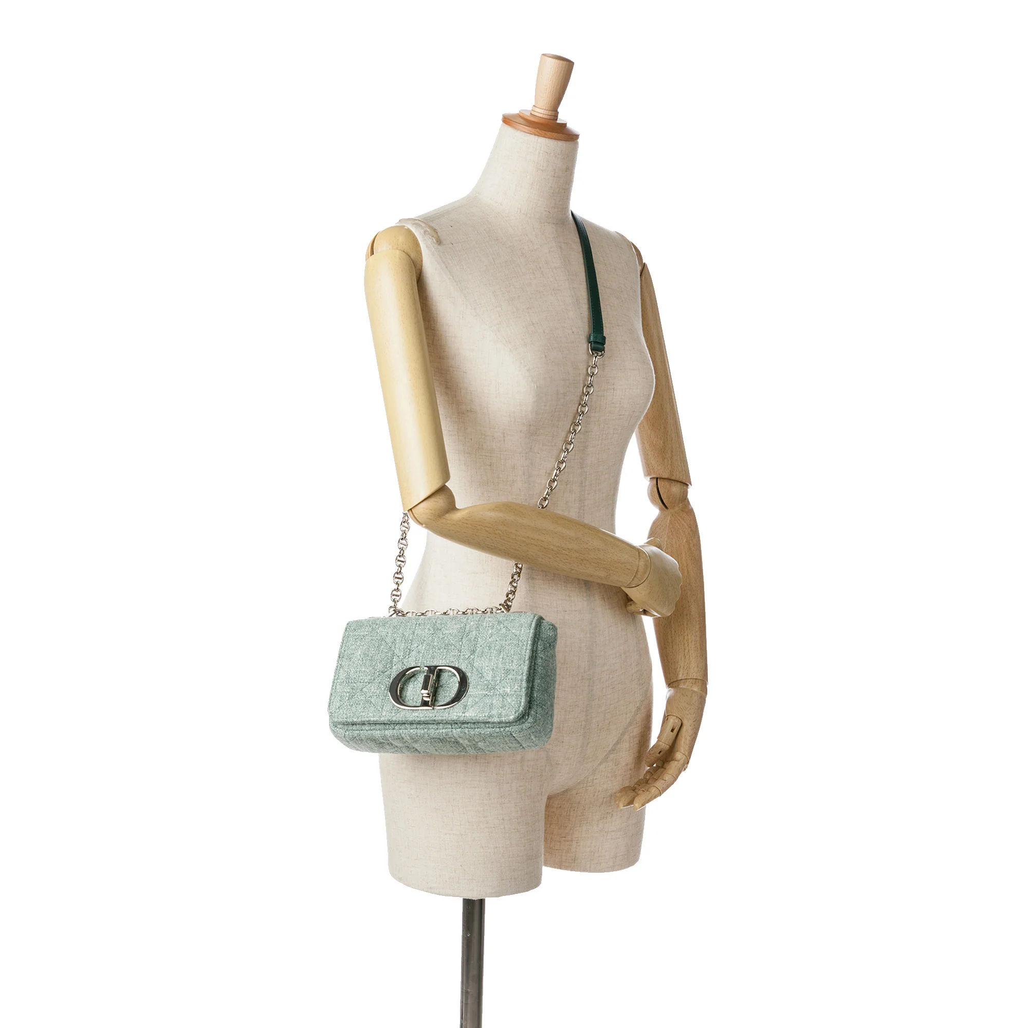 Dior | Pre-Owned Small Tweed Macrocannage Caro Bag | Green/Light Green - Image 7