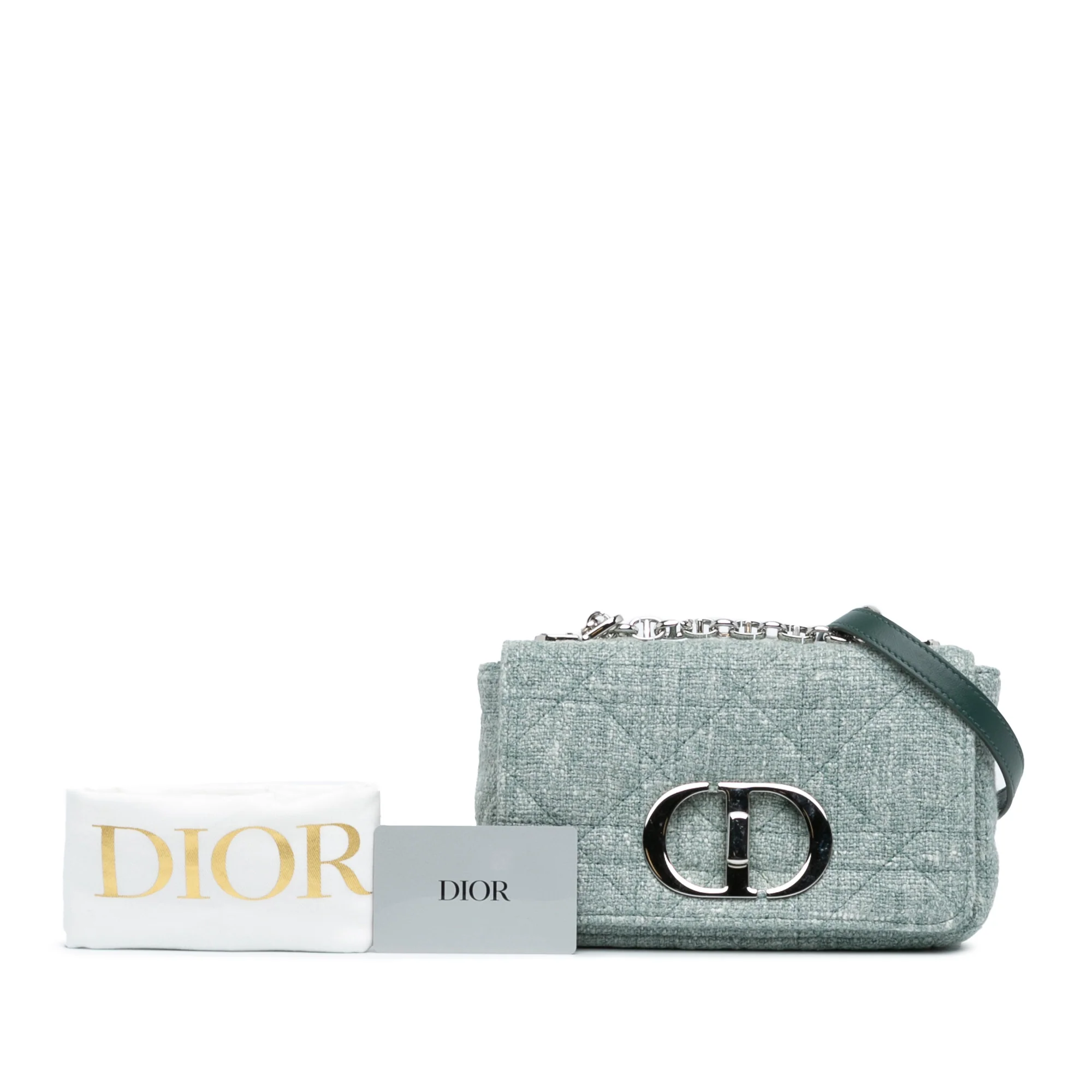 Dior | Pre-Owned Small Tweed Macrocannage Caro Bag | Green/Light Green - Image 8