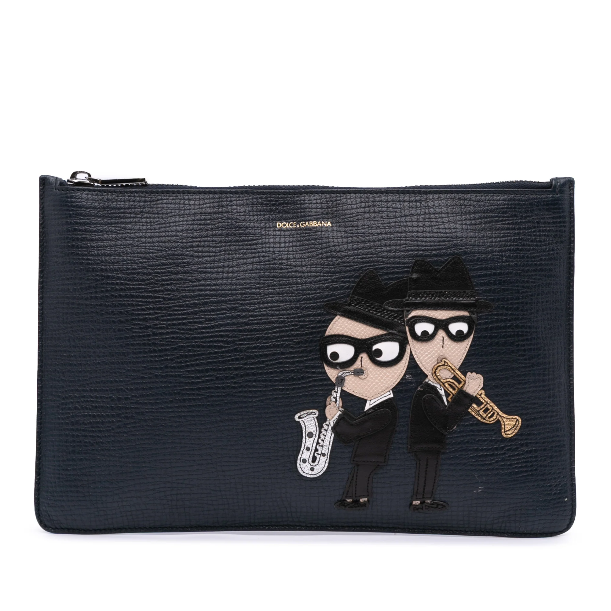 Dolce & Gabbana | Pre-Owned Leather DG Family Patch Zip Pouch | Black