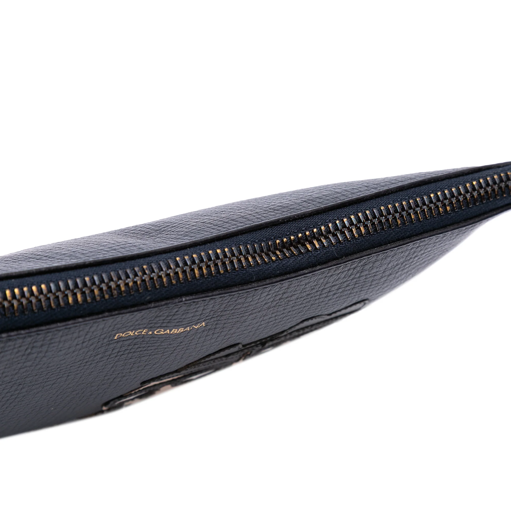 Dolce & Gabbana | Pre-Owned Leather DG Family Patch Zip Pouch | Black - Image 2