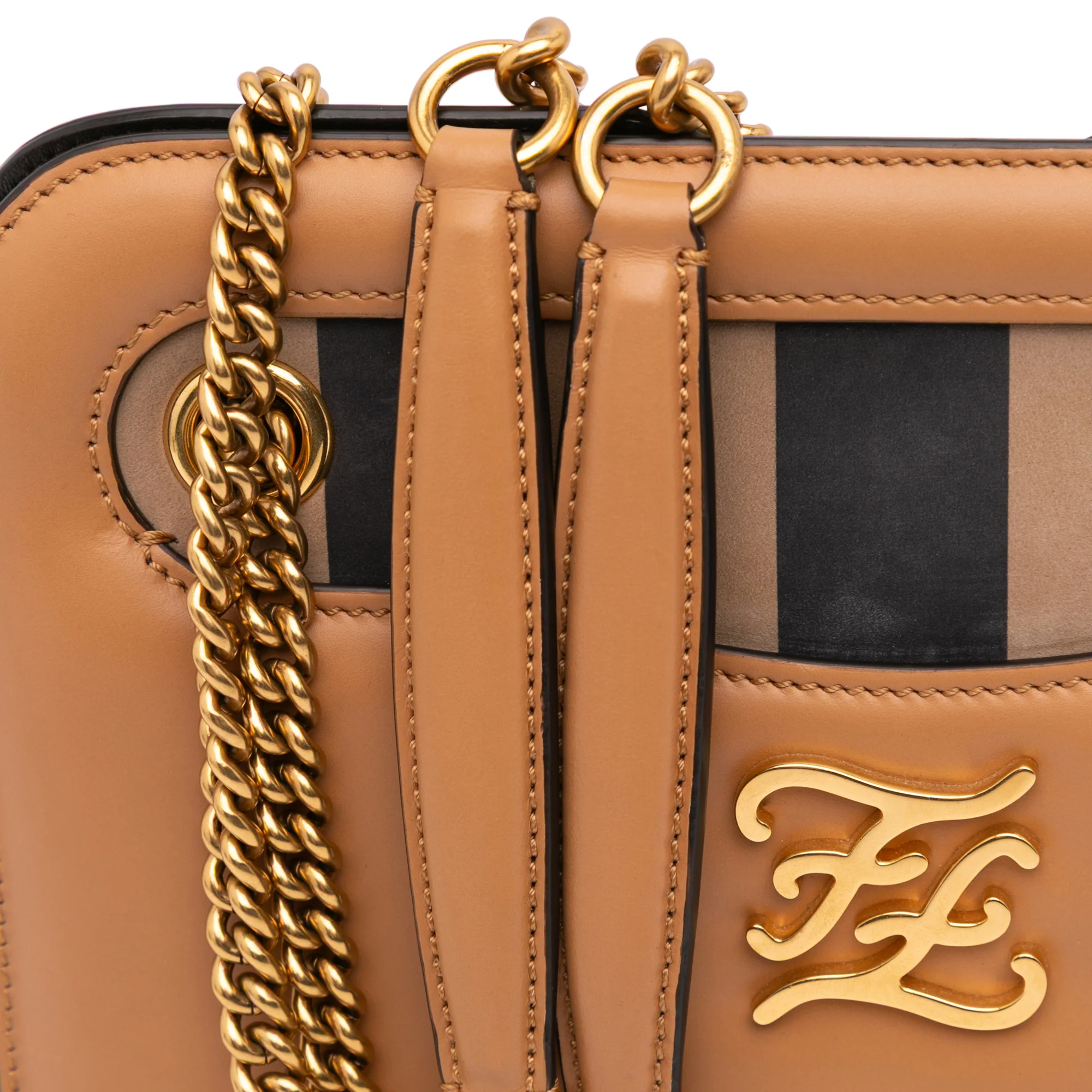 Fendi | Pre-Owned Calfskin Vitello King Nubuck Pequin Karligraphy Pocket Shoulder Bag | Brown - Image 2