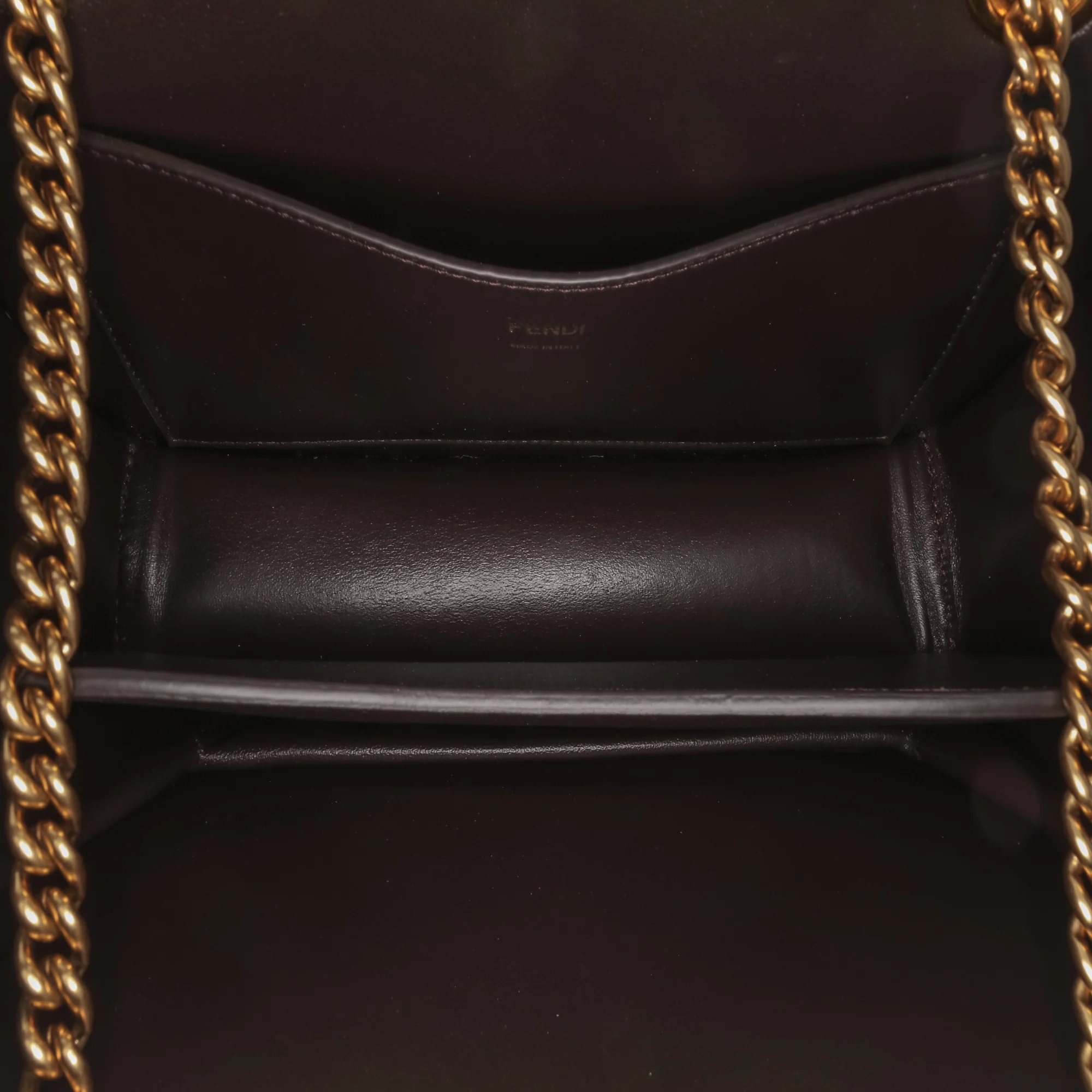 Fendi | Pre-Owned Calfskin Vitello King Nubuck Pequin Karligraphy Pocket Shoulder Bag | Brown - Image 6