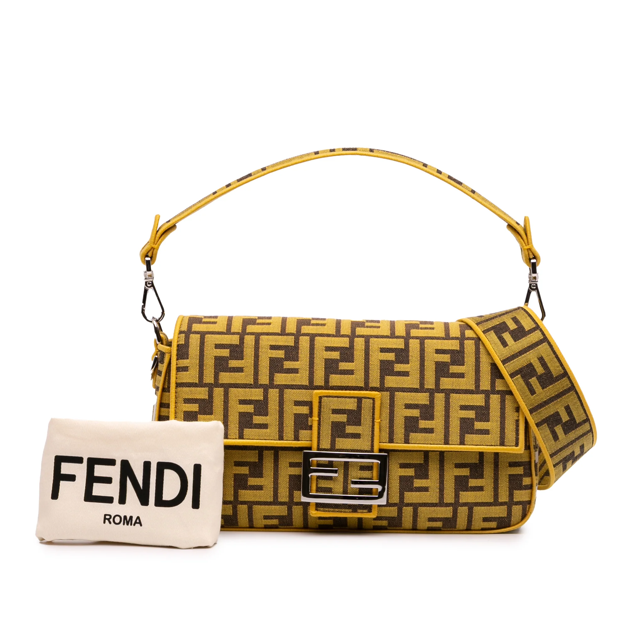 Fendi | Pre-Owned FRGMT x Zucca Embroidered Canvas Baguette Satchel | Yellow - Image 2