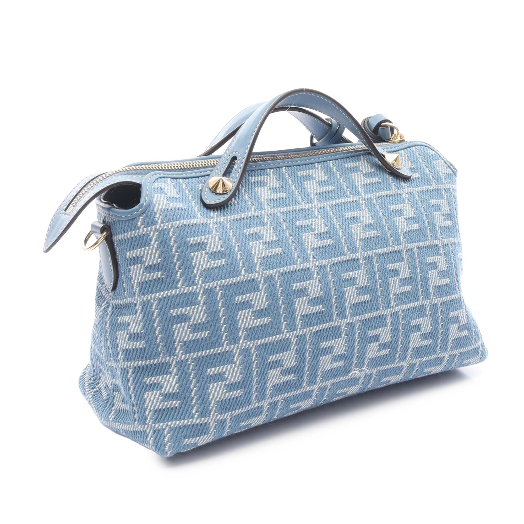 Fendi | Pre-Owned Medium Denim Effect FF Jacquard By The Way Soft Satchel | Blue/Light Blue - Image 2