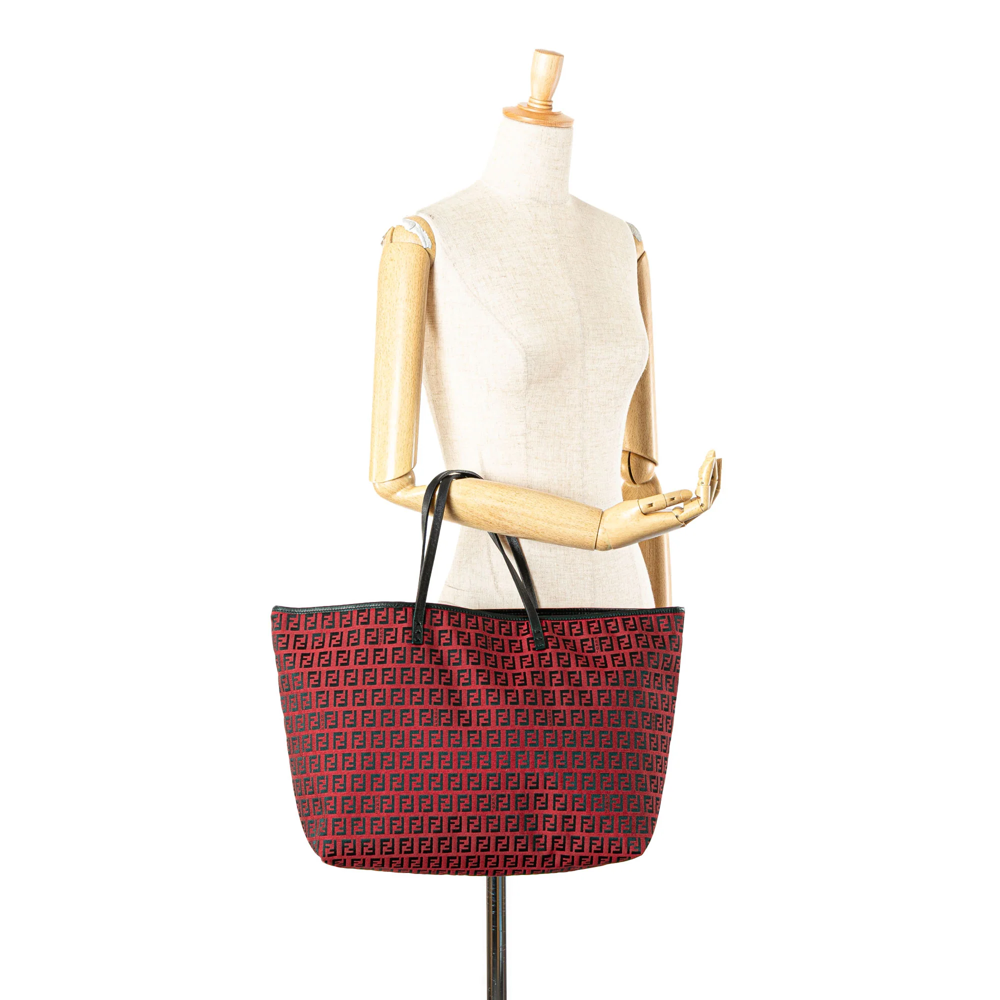 Fendi | Pre-Owned Medium Zucchino Canvas Roll Tote | Red/Dark Red - Image 3