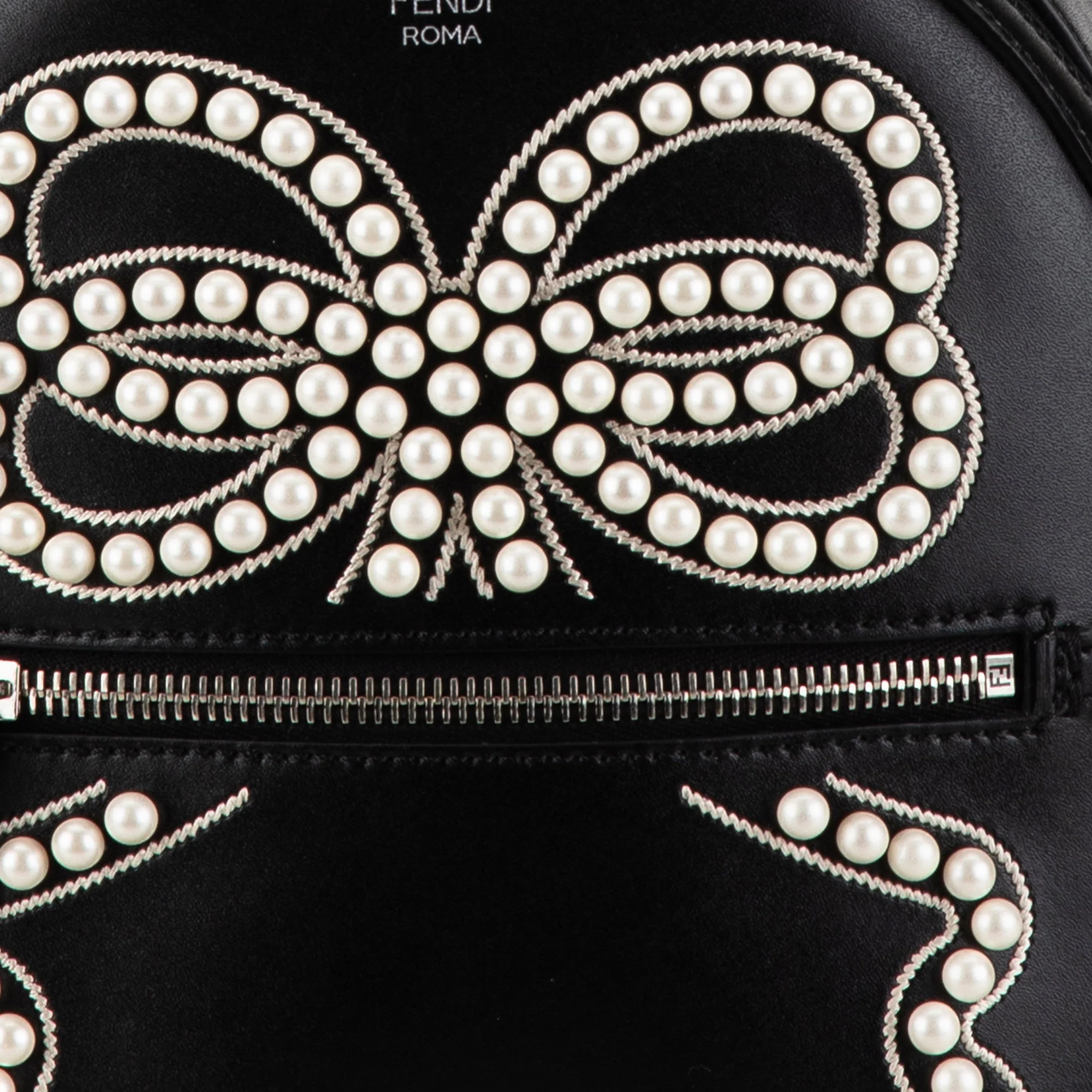 Fendi | Pre-Owned Mini By The Way Leather Ribbon Pearl Backpack | Black - Image 8