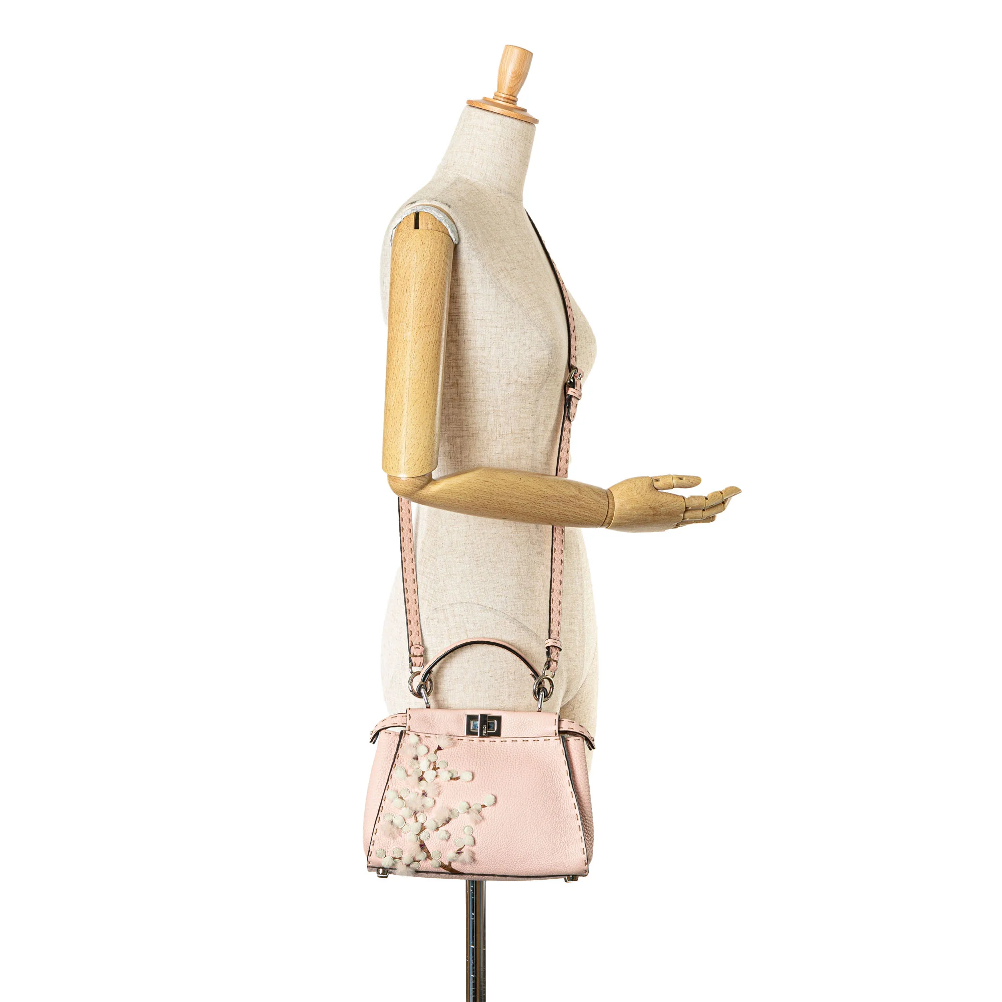 Fendi | Pre-Owned Mini Leather Sakura Selleria Peekaboo Satchel | Pink/Light Pink - Image 9
