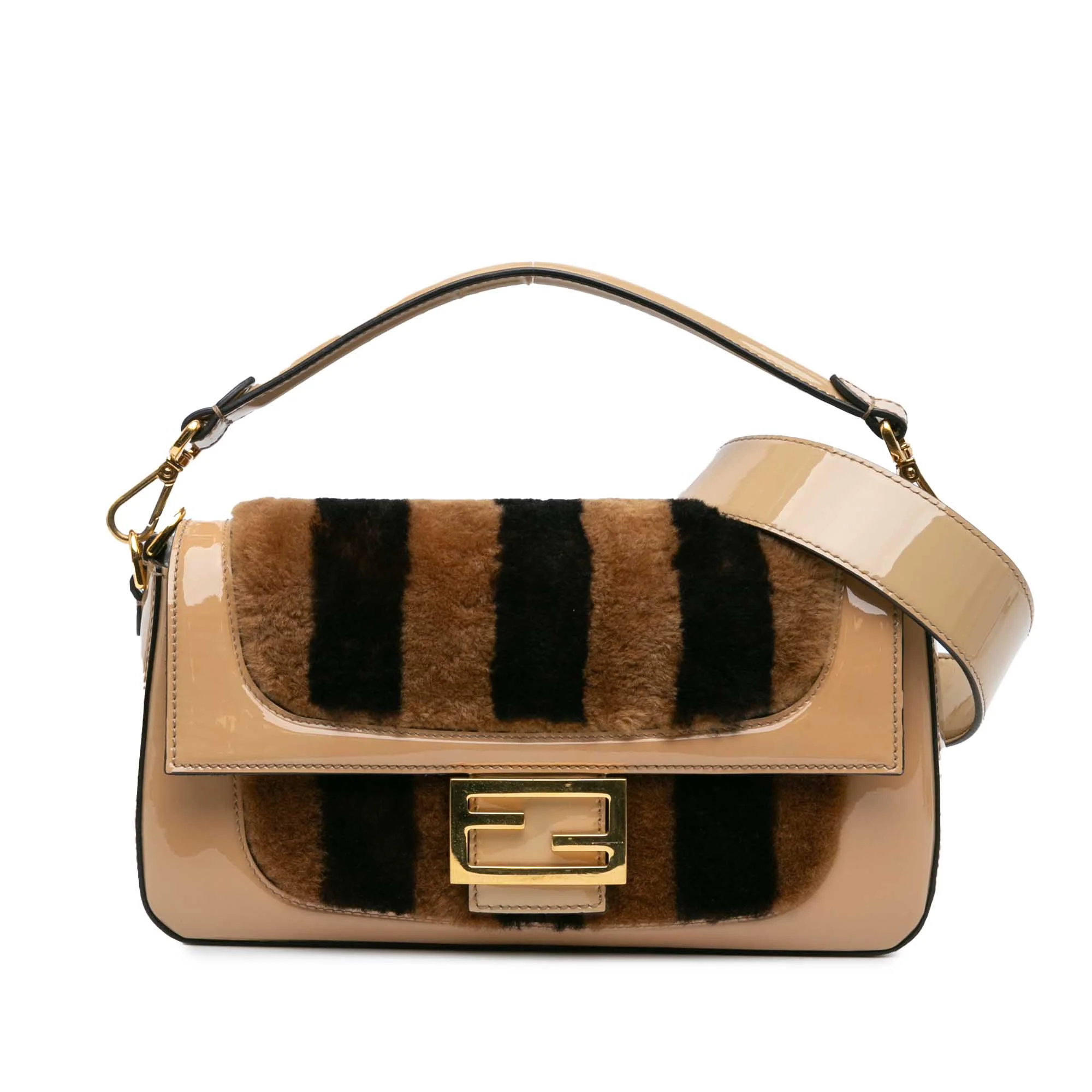 Fendi | Pre-Owned Shearling Pequin Baguette Satchel | Beige