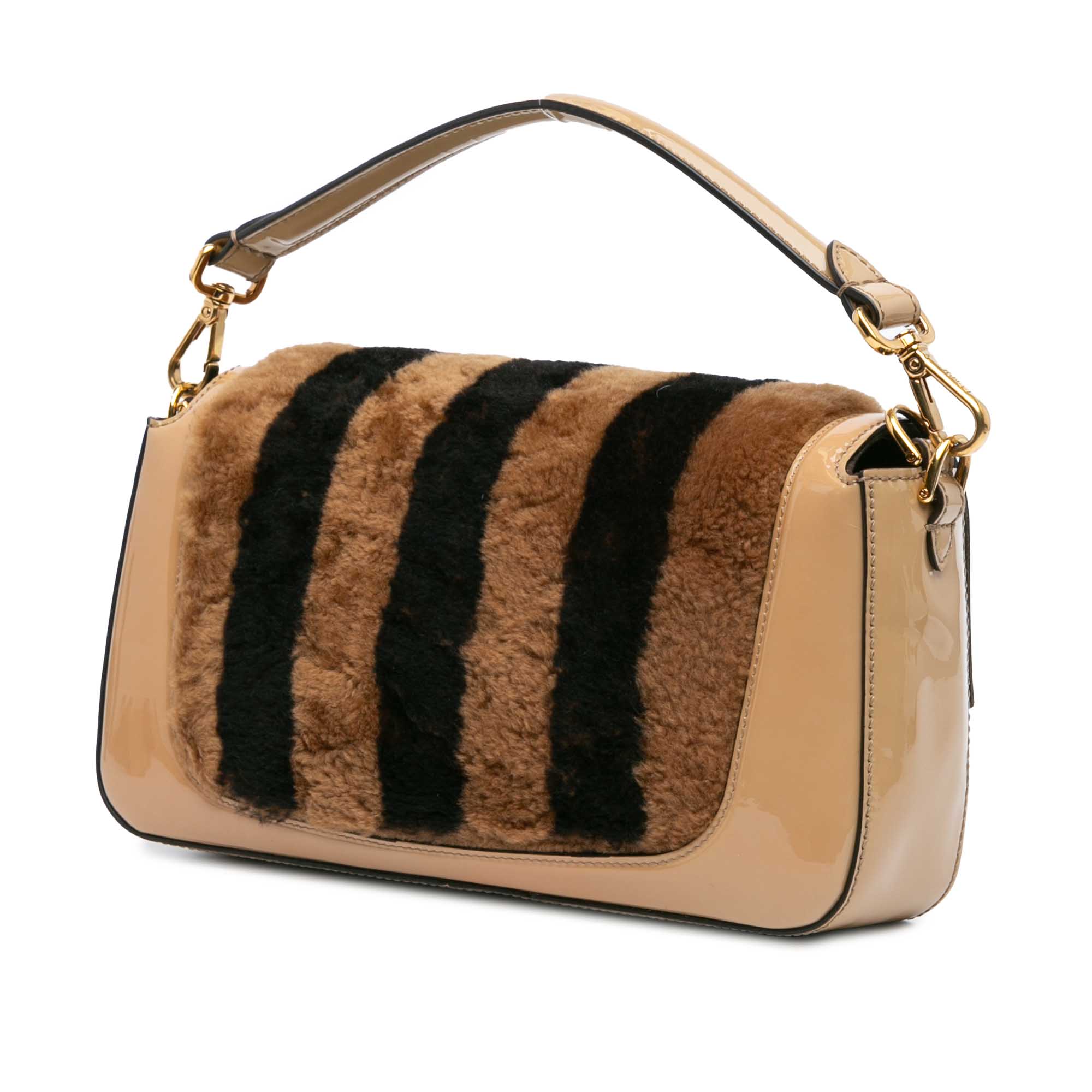 Fendi | Pre-Owned Shearling Pequin Baguette Satchel | Beige - Image 3