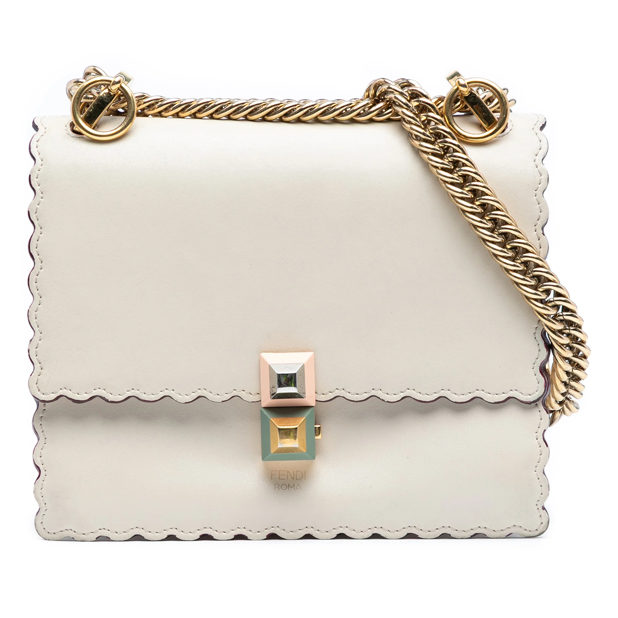 Fendi | Pre-Owned Small Scalloped Leather Kan I Crossbody | White/Off White