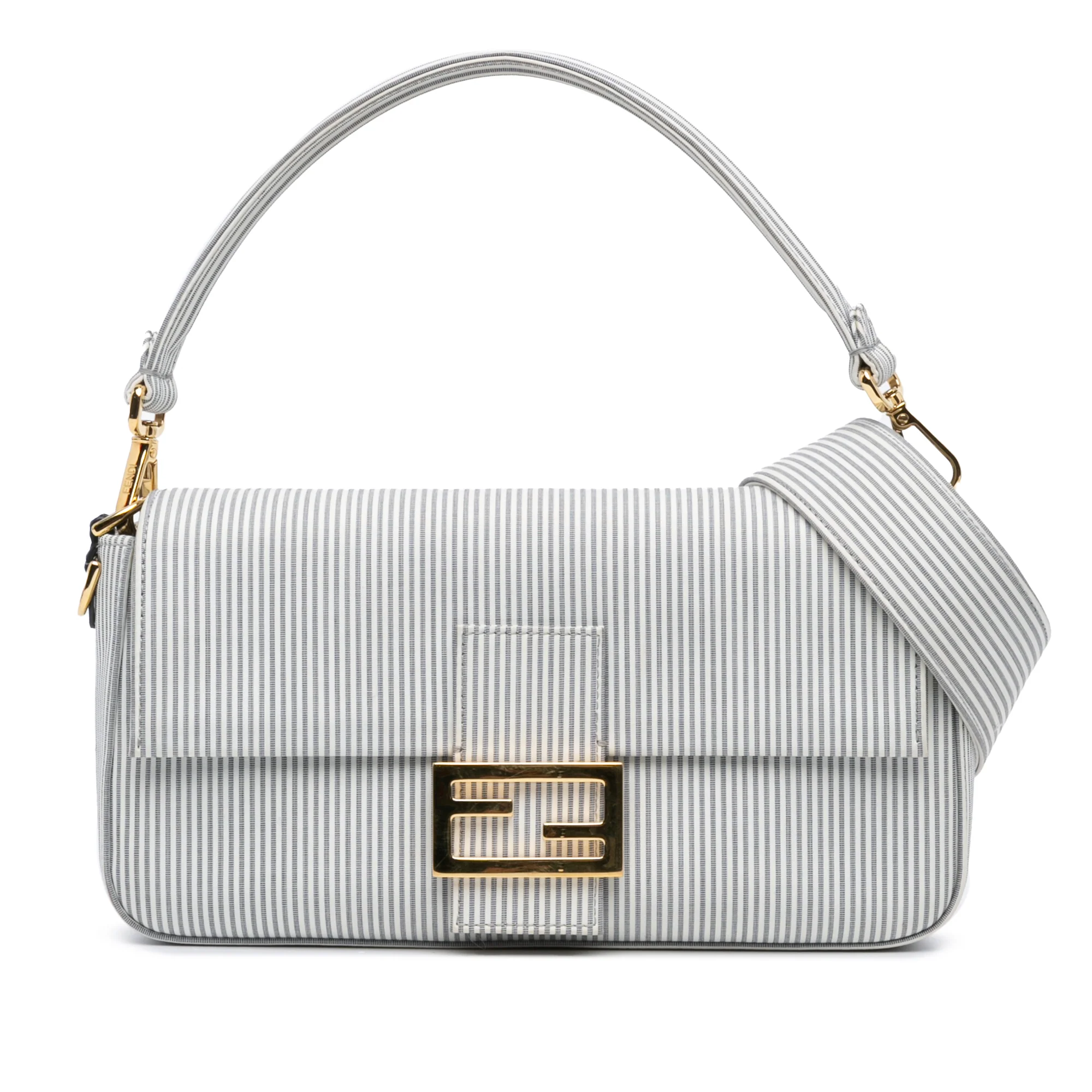 Fendi | Pre-Owned Striped Jersey Baguette Satchel | White