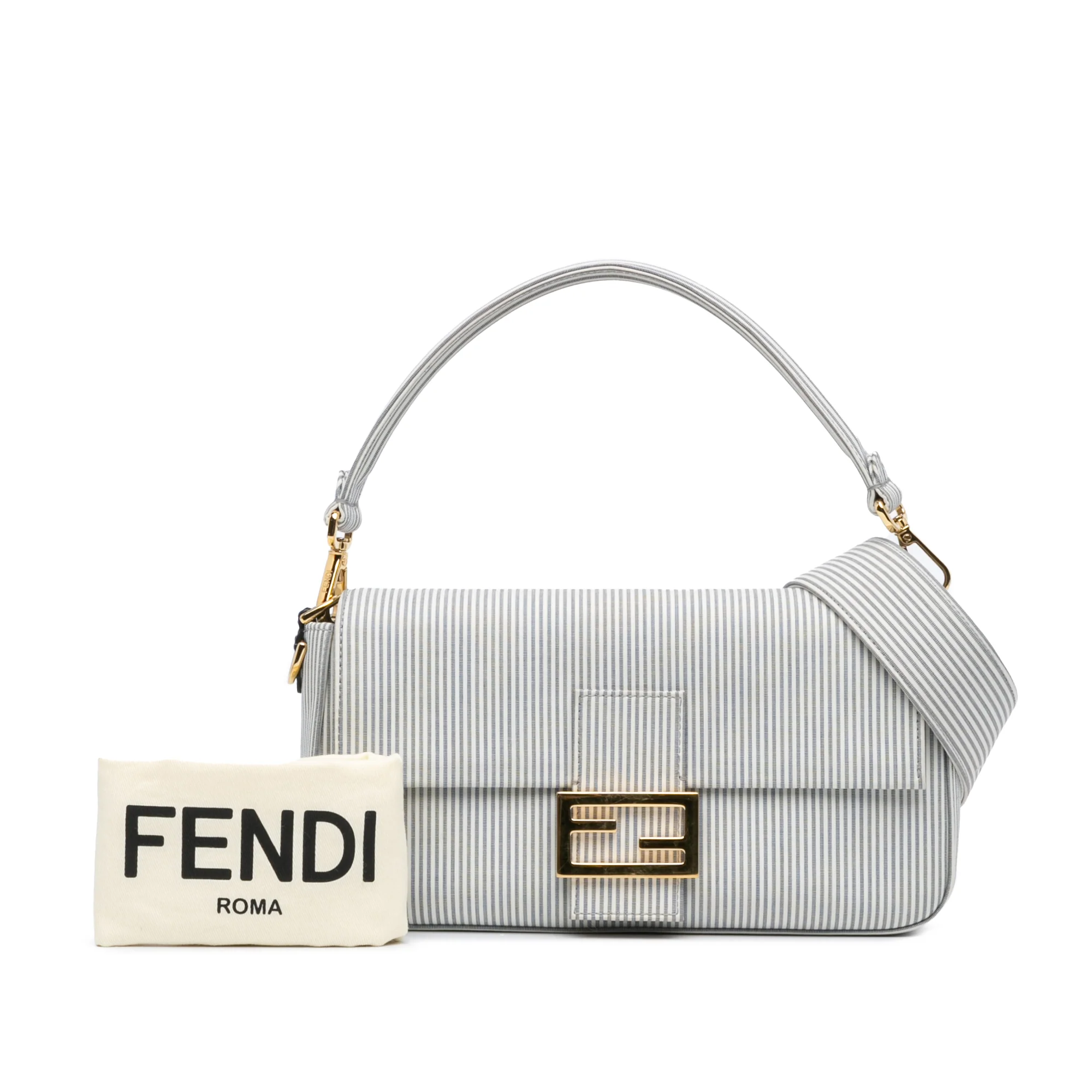 Fendi | Pre-Owned Striped Jersey Baguette Satchel | White - Image 2