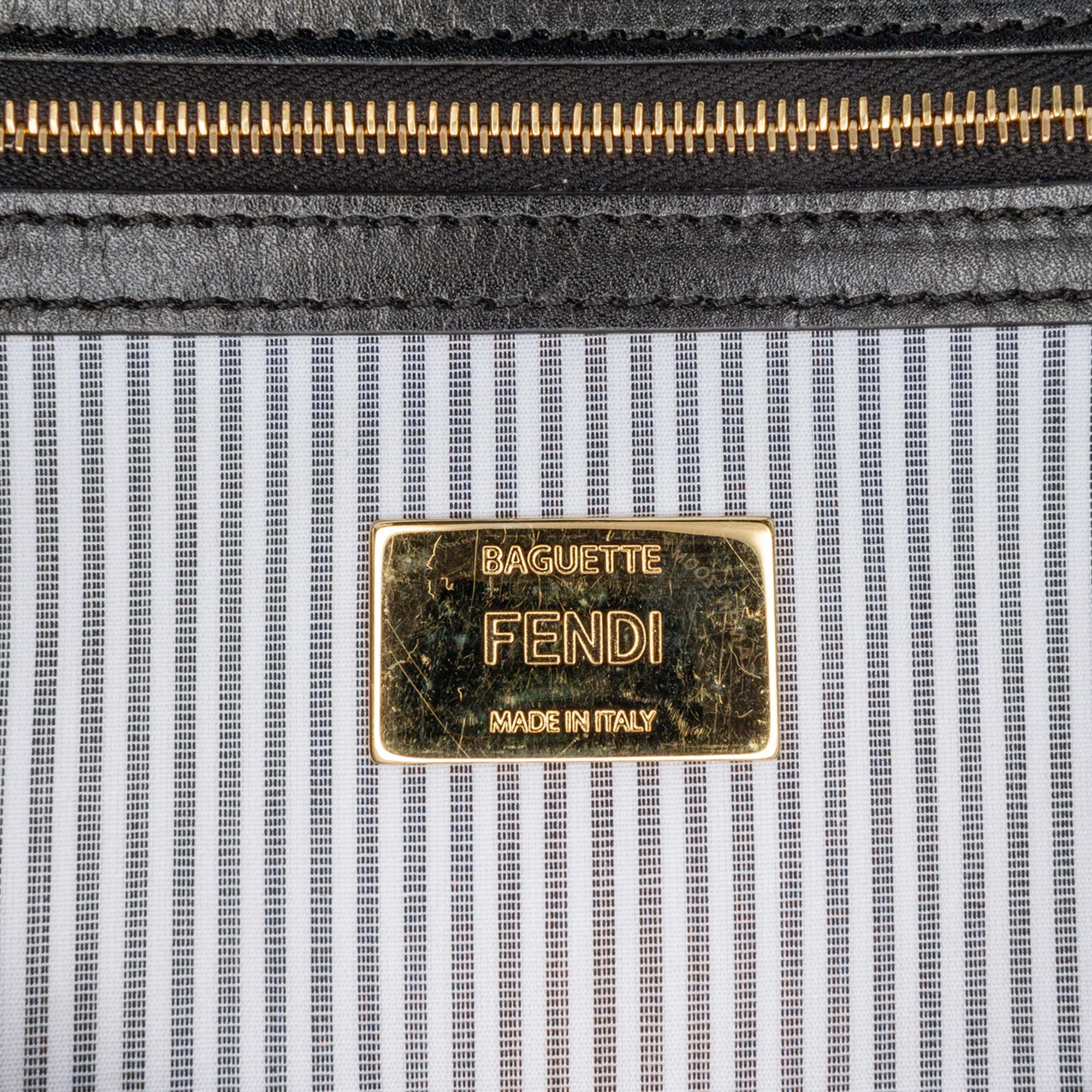 Fendi | Pre-Owned Striped Jersey Baguette Satchel | White - Image 6
