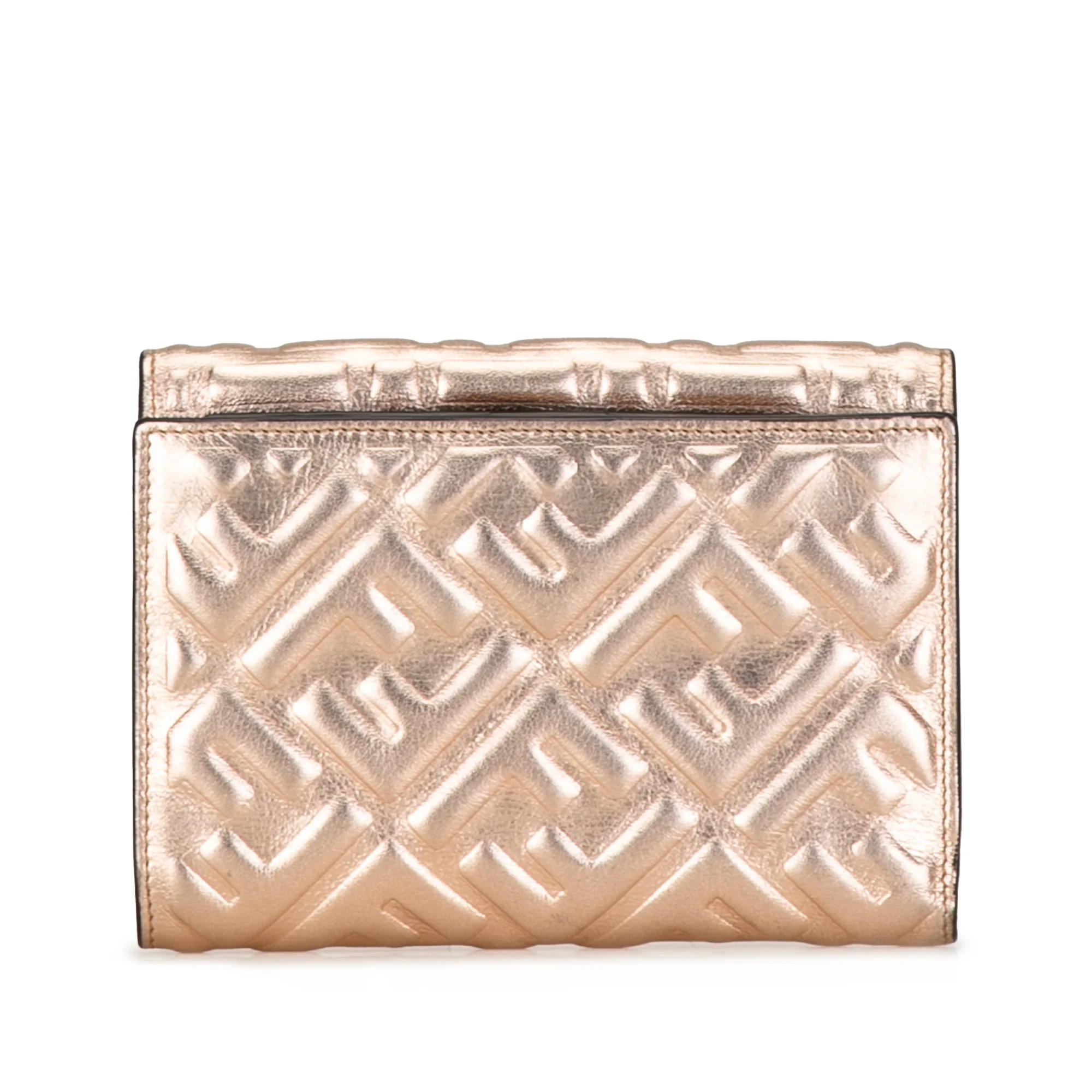 Fendi | Pre-Owned Zucca Embossed Compact Wallet | Gold - Image 3