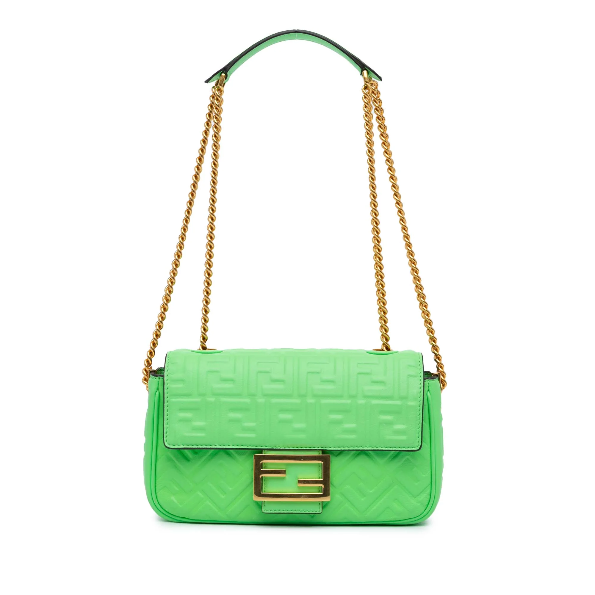 Fendi | Pre-Owned Zucca Embossed Leather Chain Midi Baguette - I | Green/Light Green
