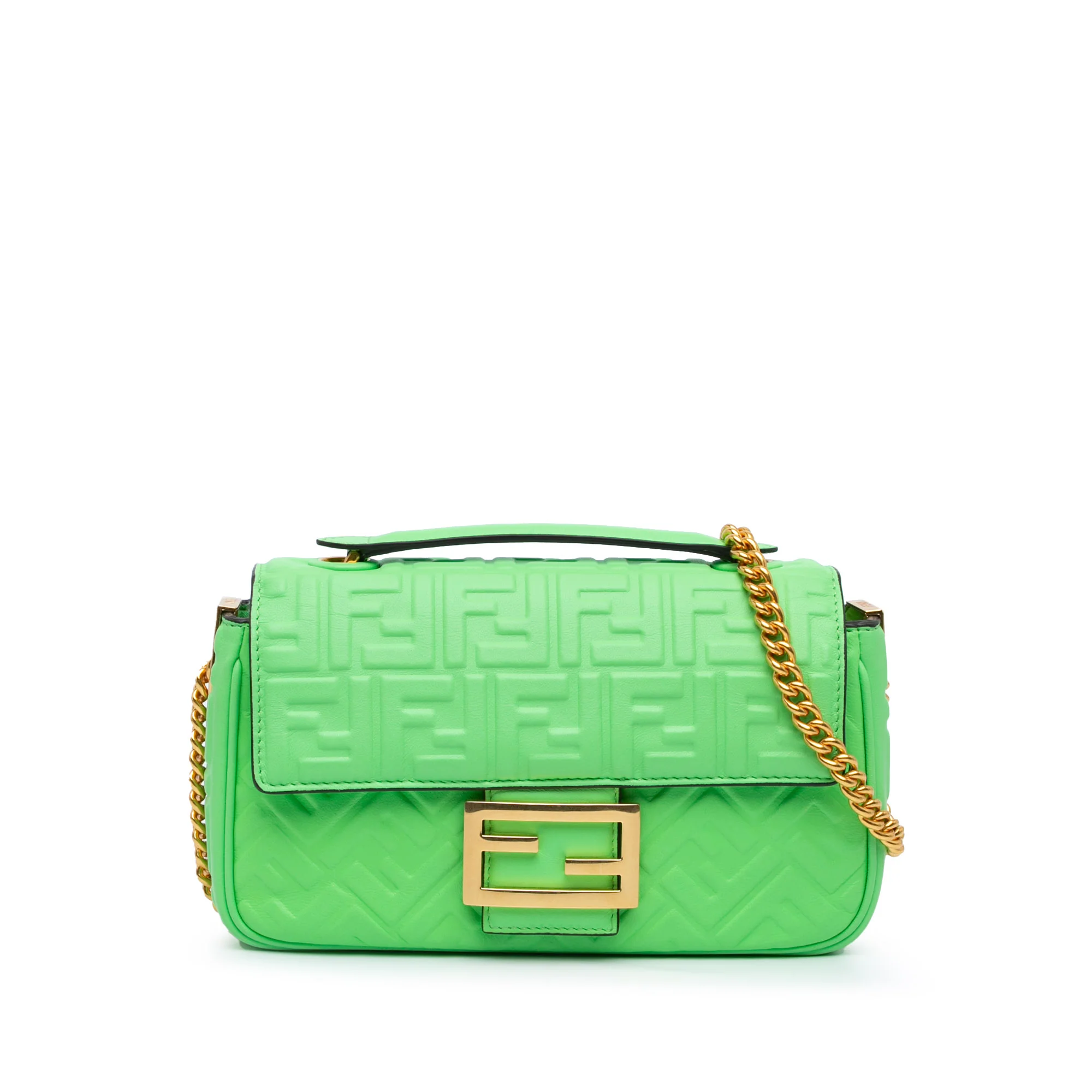 Fendi | Pre-Owned Zucca Embossed Leather Chain Midi Baguette - III | Green/Light Green