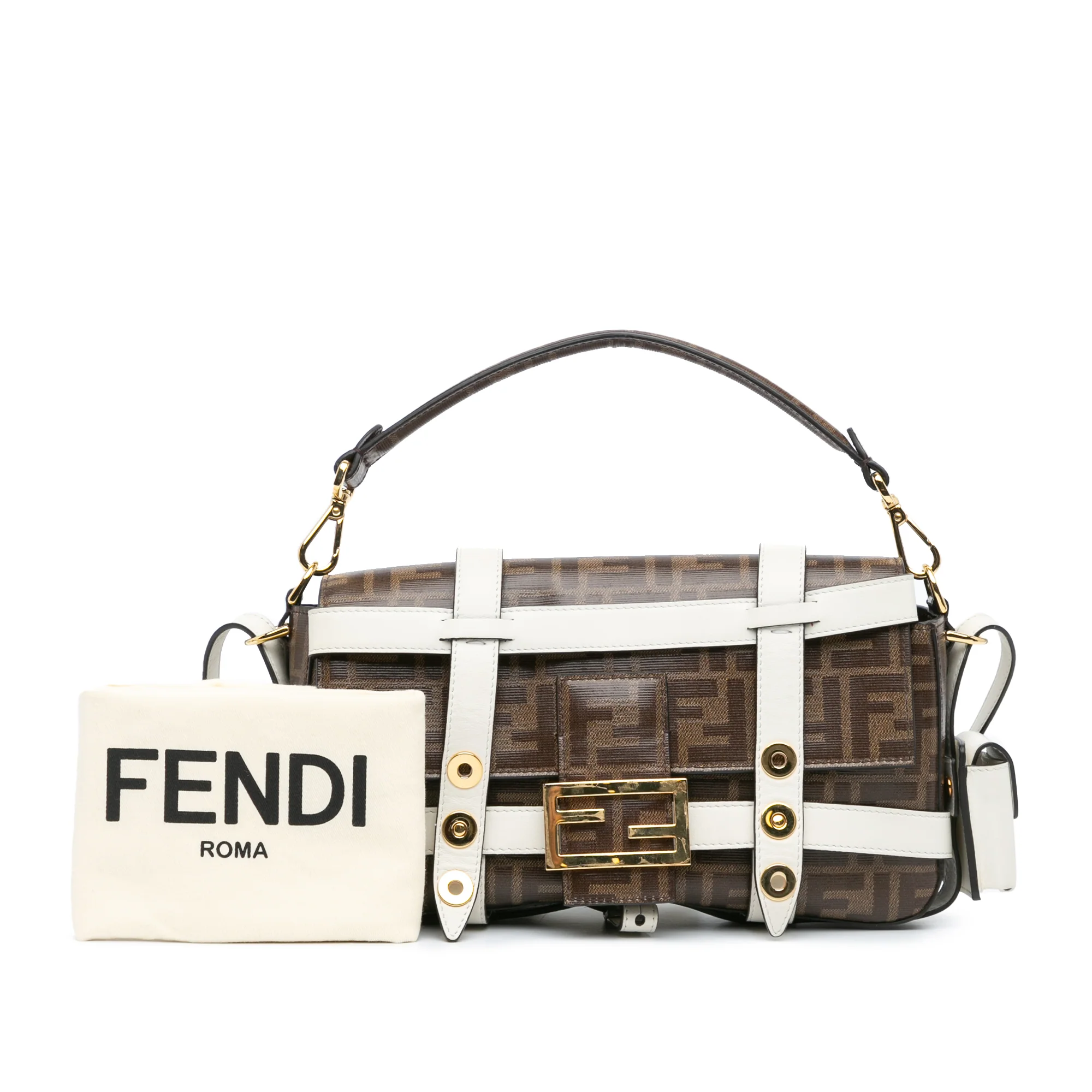 Fendi | Pre-Owned Zucca Glazed Fabric Cage Baguette Satchel - I | Brown - Image 2