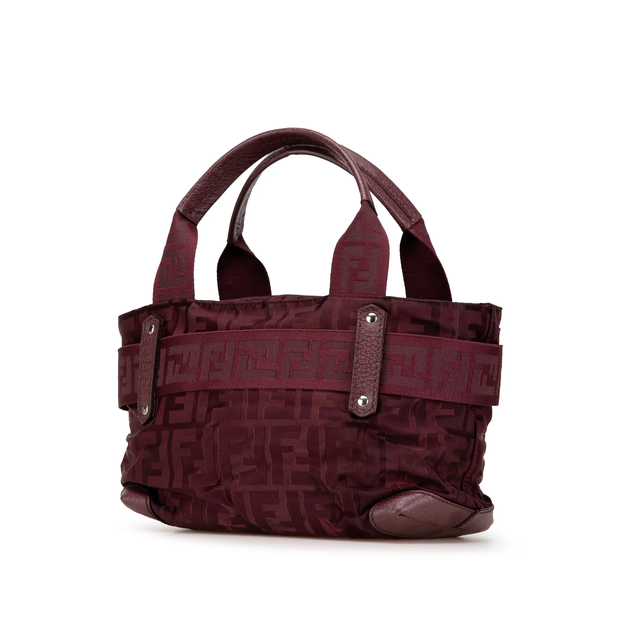 Fendi | Pre-Owned Zucca Nylon Zip Code Handbag | Red/Bordeau - Image 2