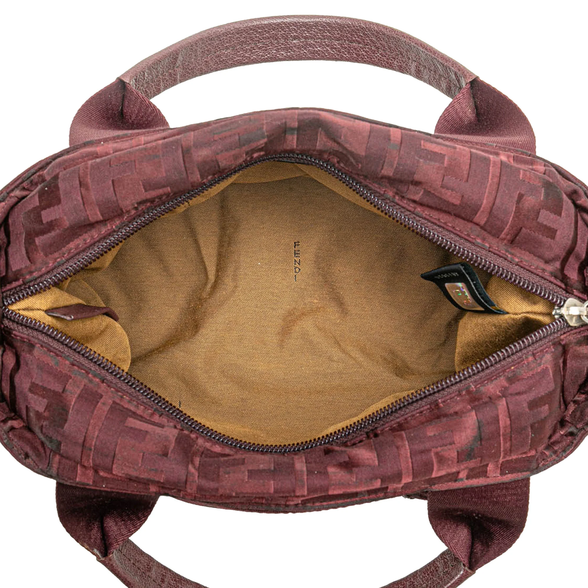 Fendi | Pre-Owned Zucca Nylon Zip Code Handbag | Red/Bordeau - Image 4
