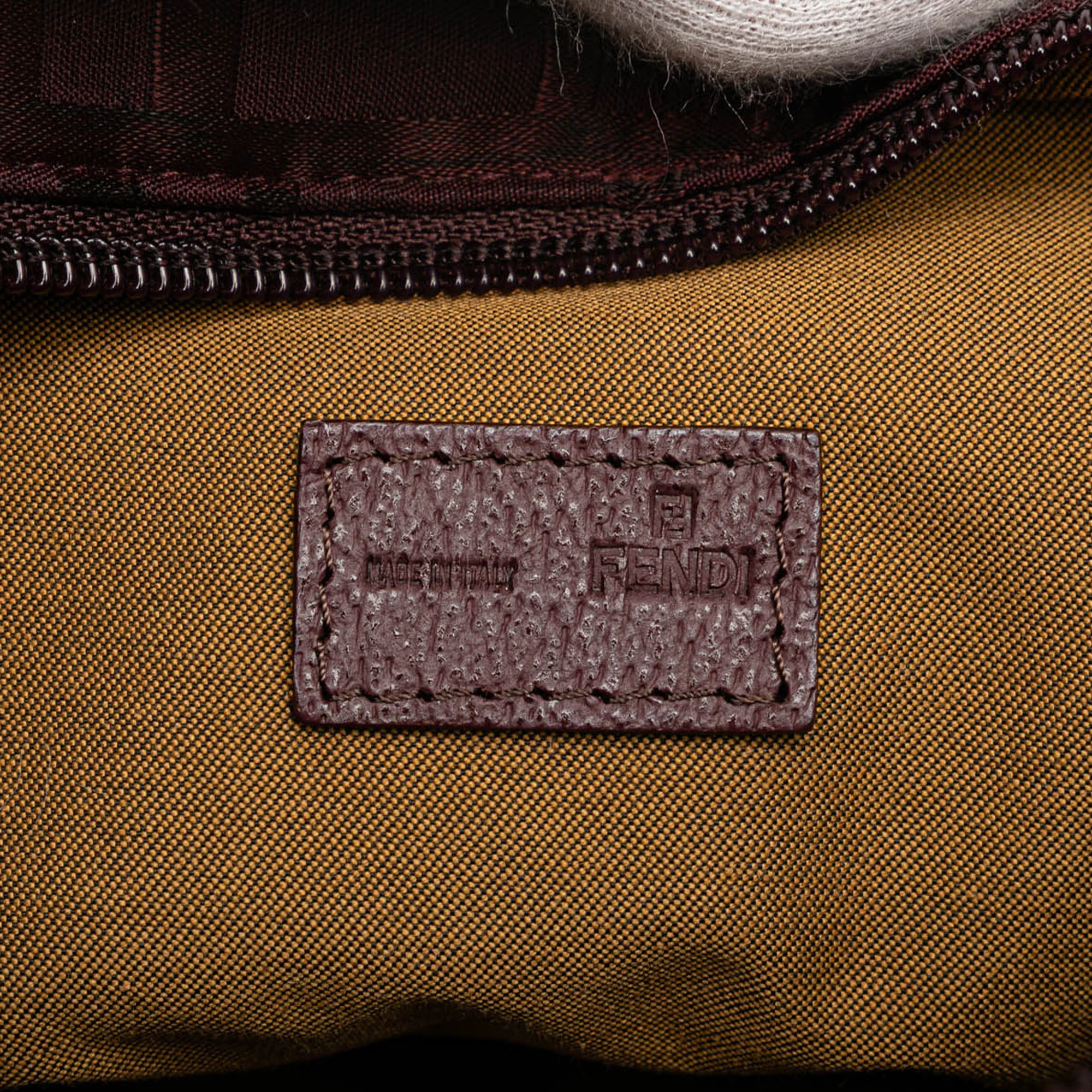 Fendi | Pre-Owned Zucca Nylon Zip Code Handbag | Red/Bordeau - Image 5