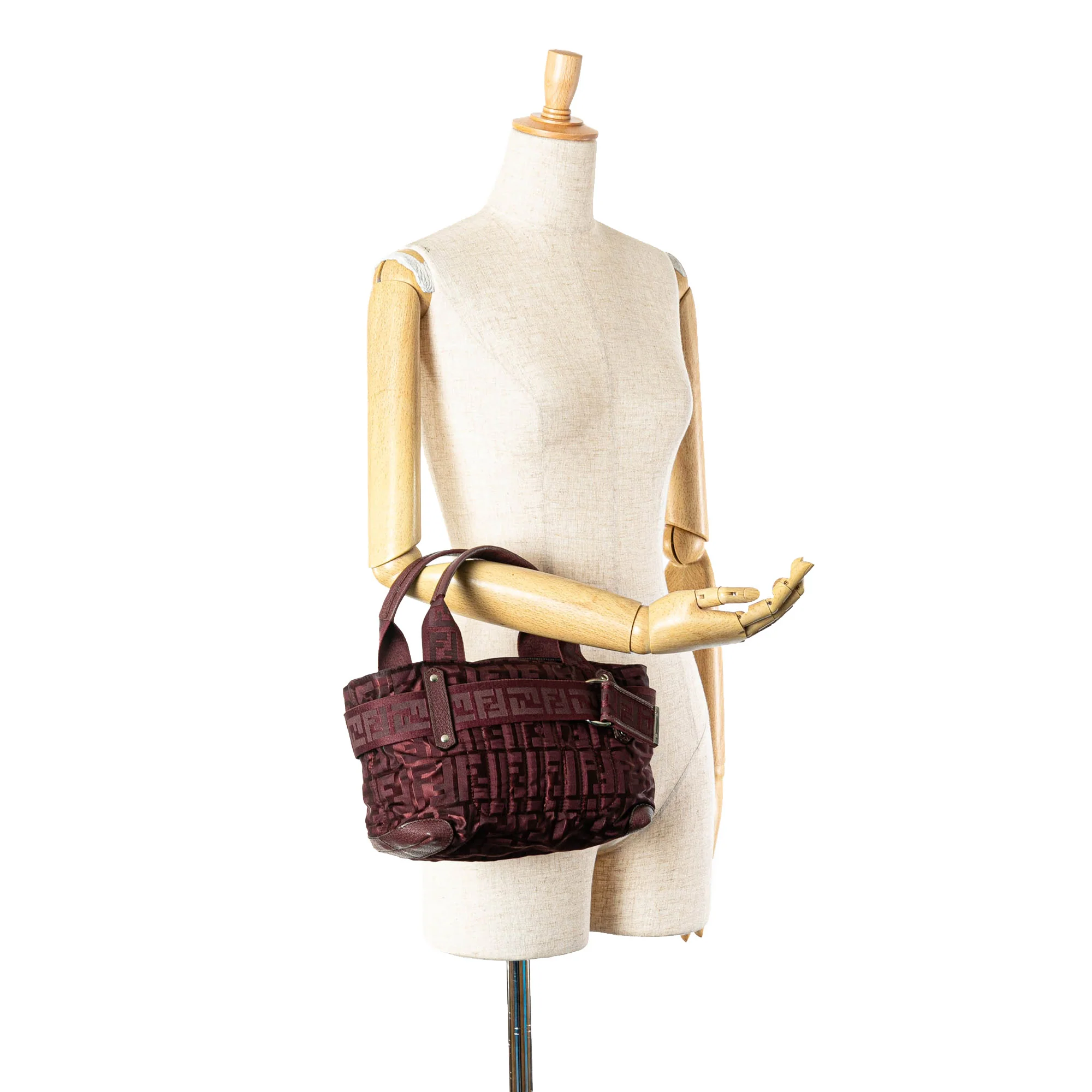 Fendi | Pre-Owned Zucca Nylon Zip Code Handbag | Red/Bordeau - Image 8