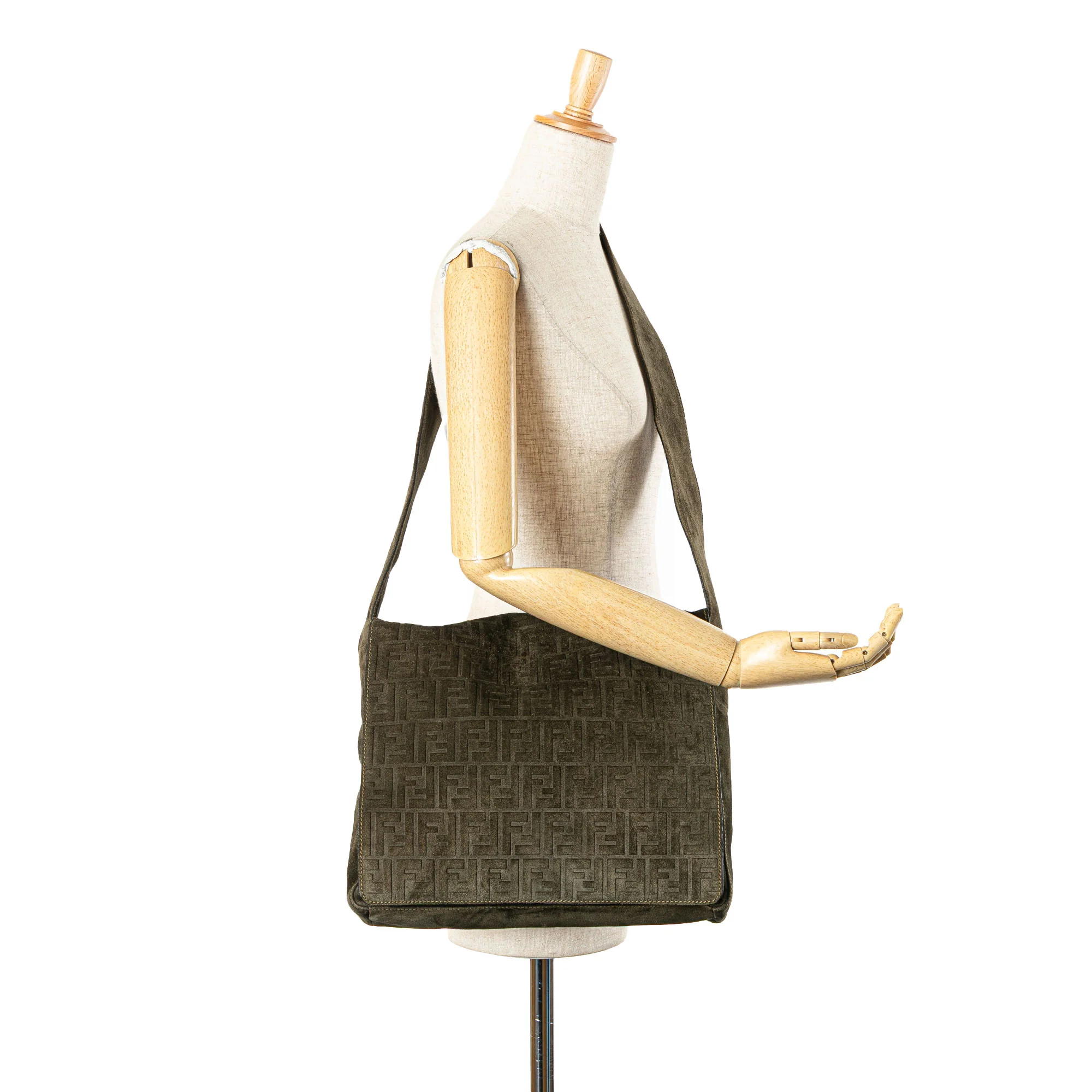 Fendi | Pre-Owned Zucca Suede Messenger Bag | Brown/Dark Khaki - Image 4