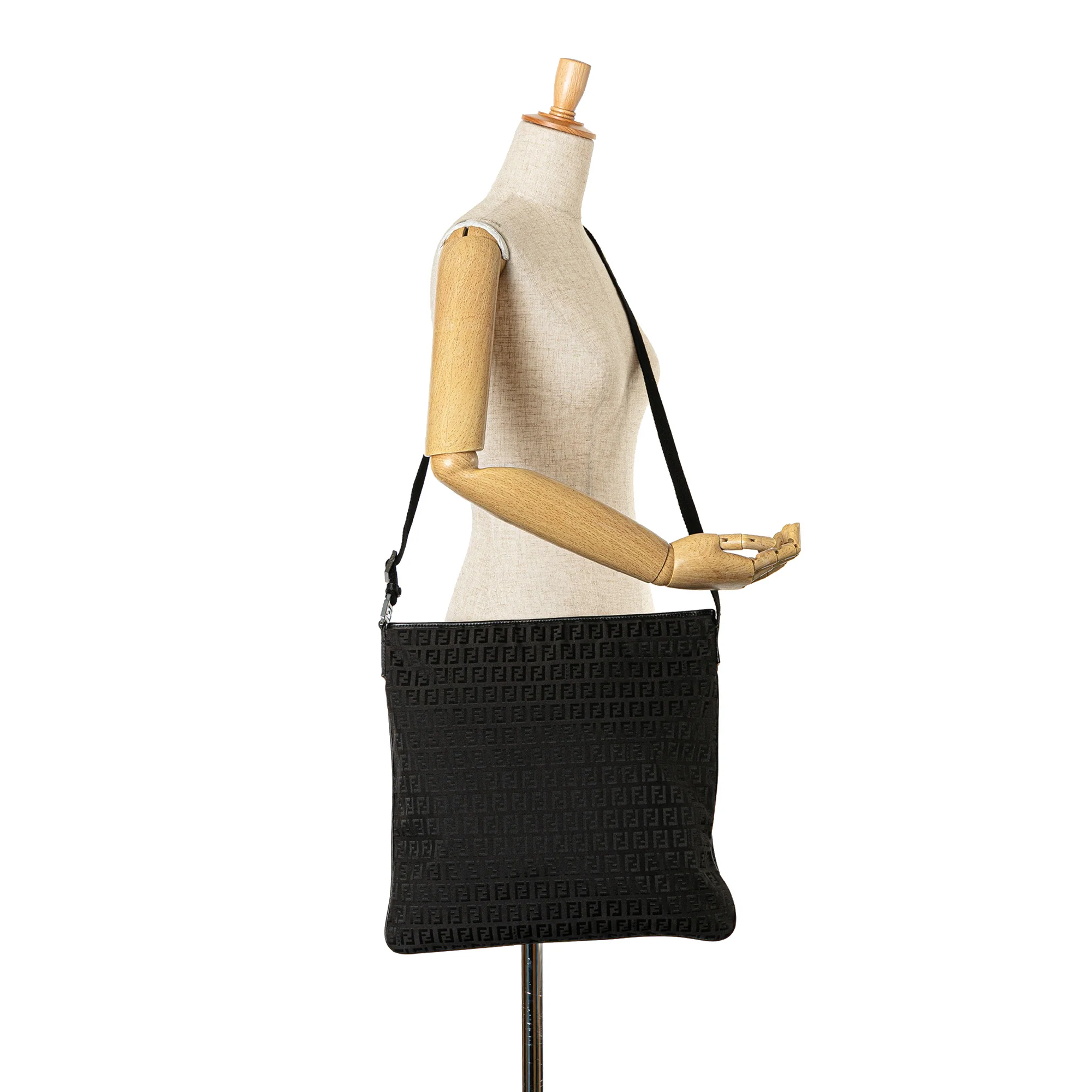 Fendi | Pre-Owned Zucchino Canvas Crossbody - III | Black - Image 7