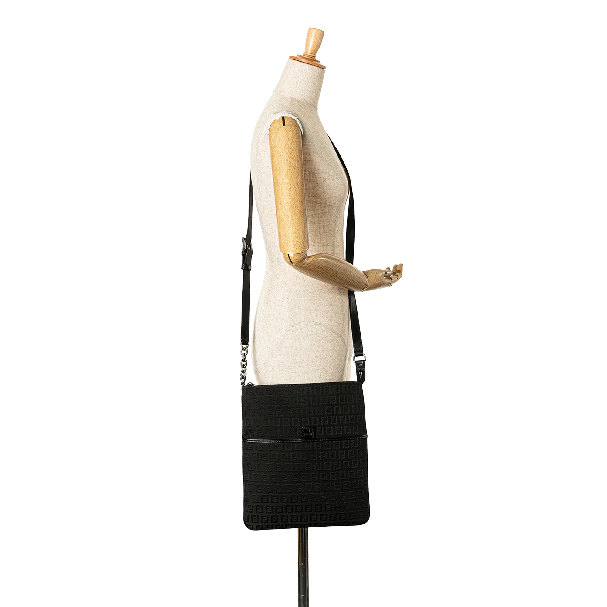Fendi | Pre-Owned Zucchino Canvas Crossbody - V | Black - Image 2