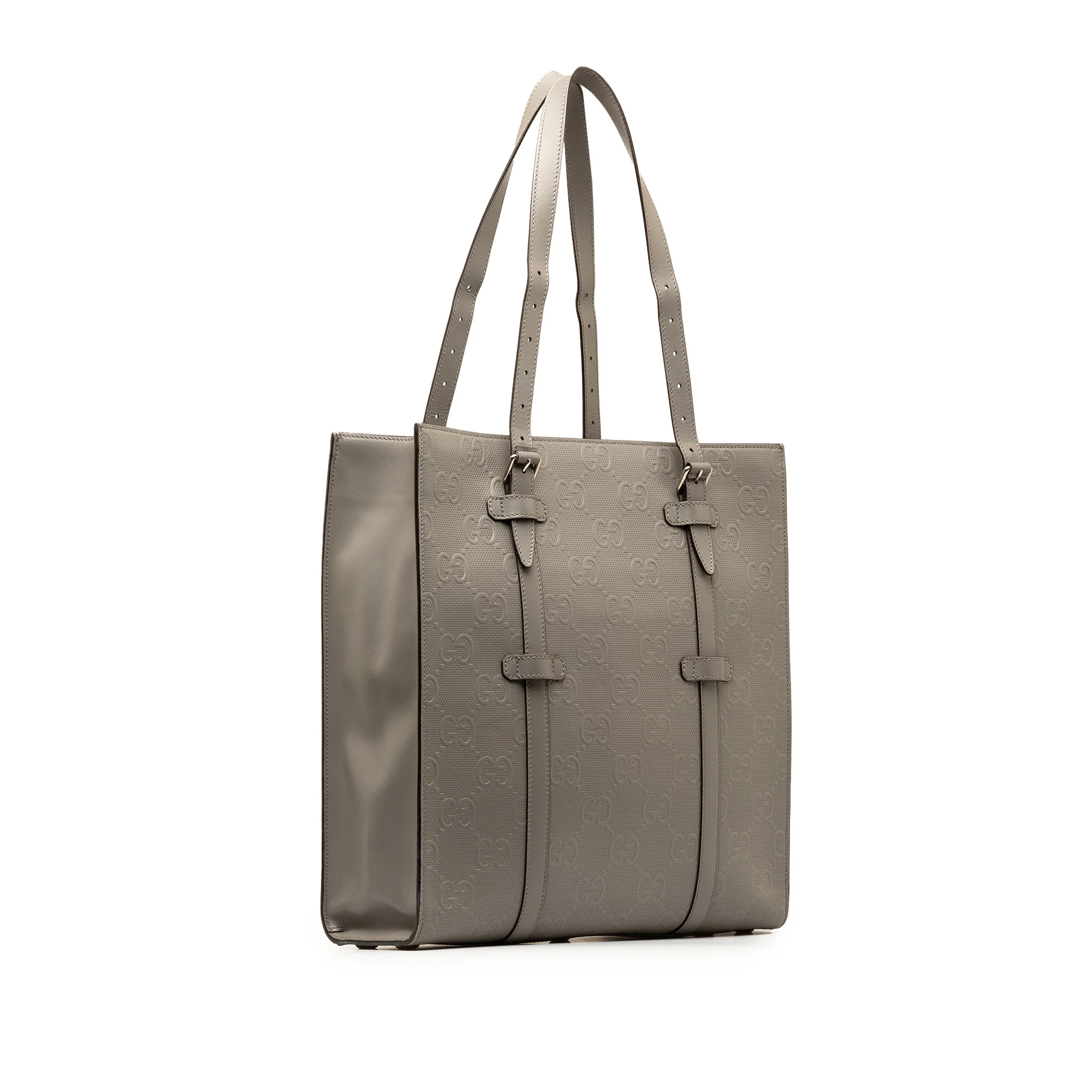 Gucci | Pre-Owned GG Embossed Leather Vertical Tote | Gray - Image 2