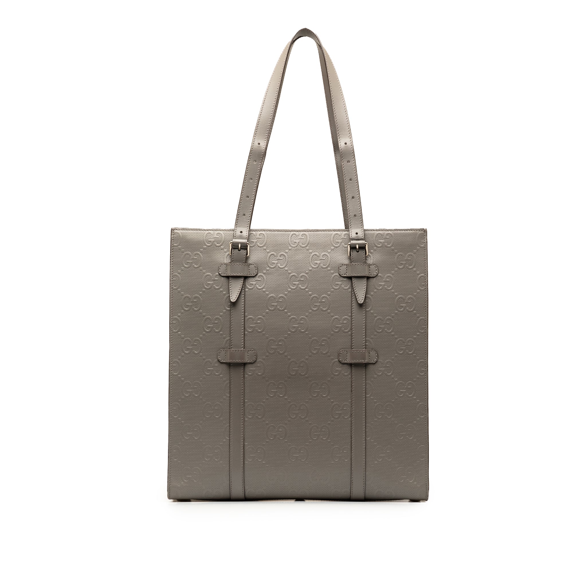 Gucci | Pre-Owned GG Embossed Leather Vertical Tote | Gray - Image 3