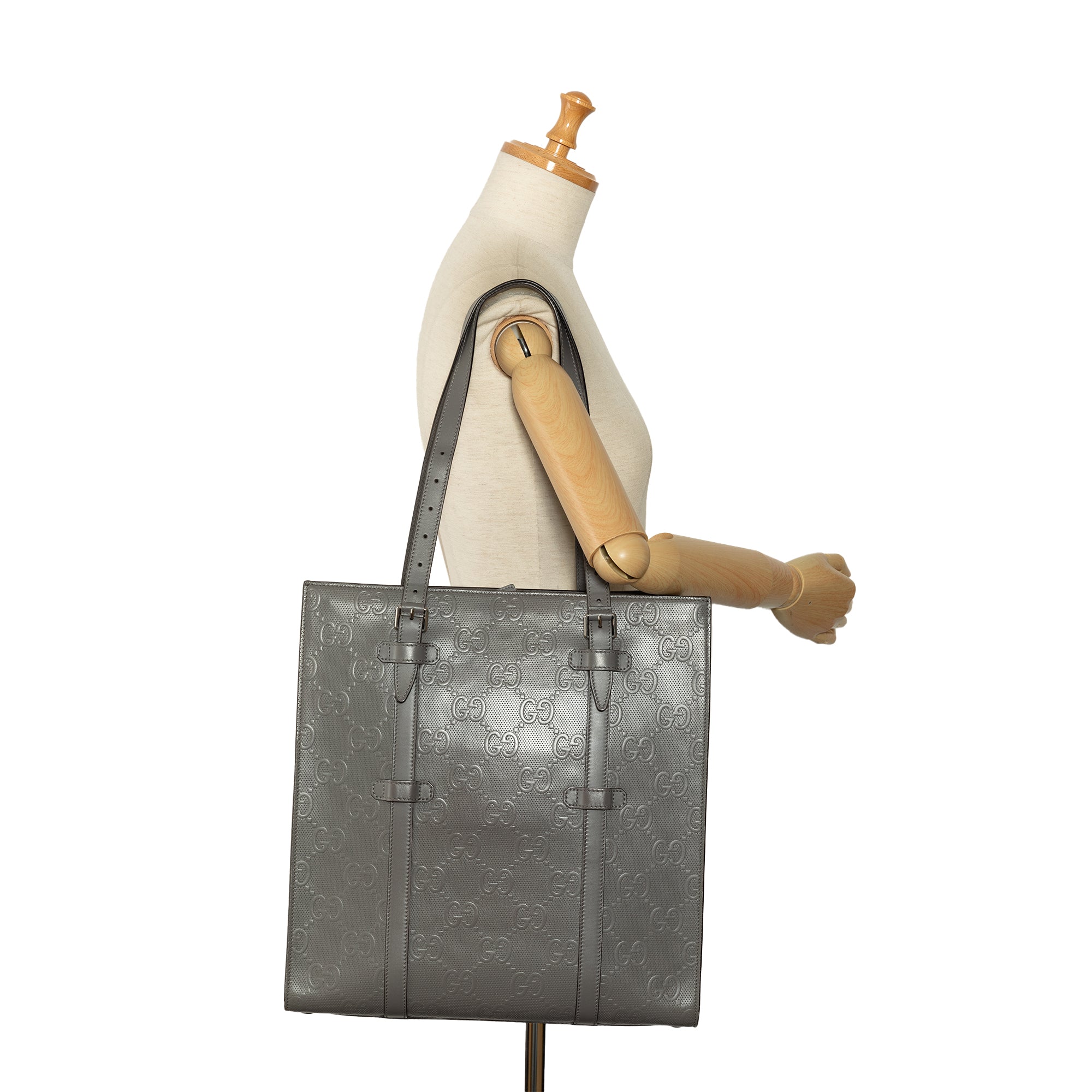 Gucci | Pre-Owned GG Embossed Leather Vertical Tote | Gray - Image 9