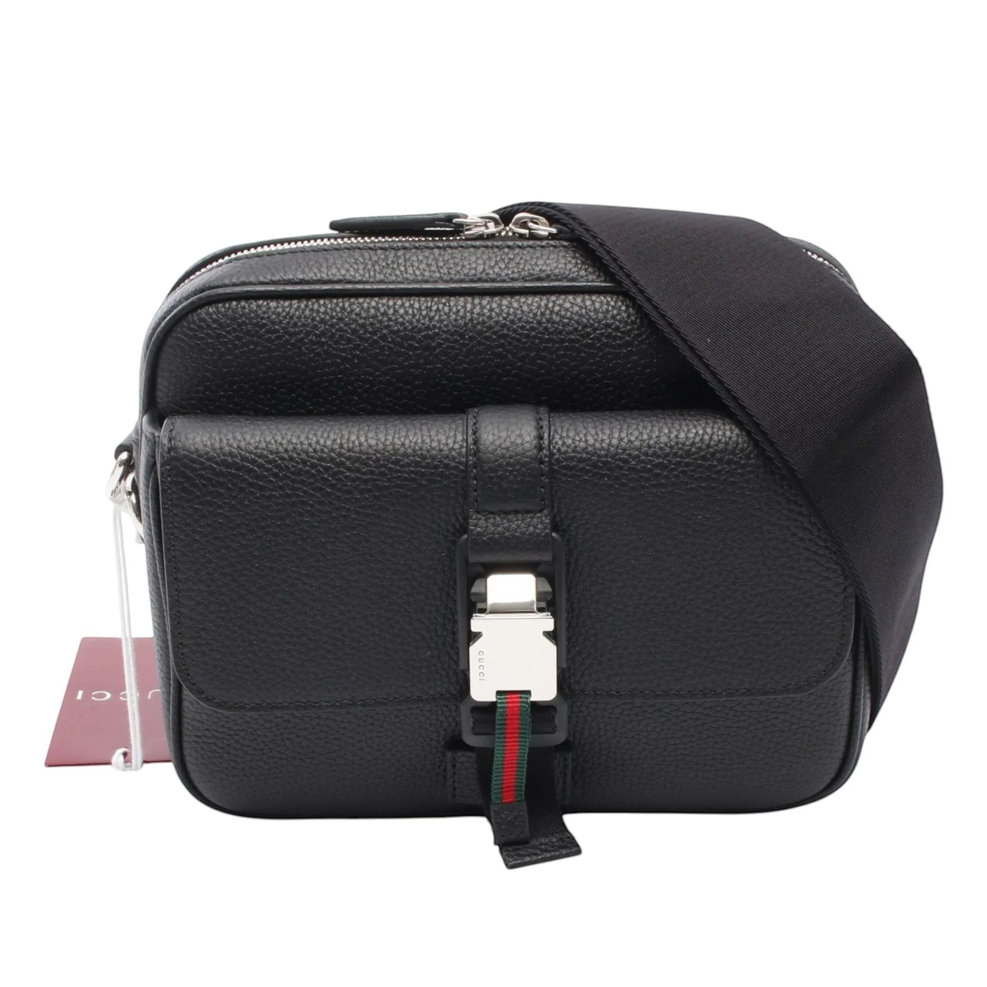 Gucci | Pre-Owned Leather Web Buckle Messenger Bag | Black