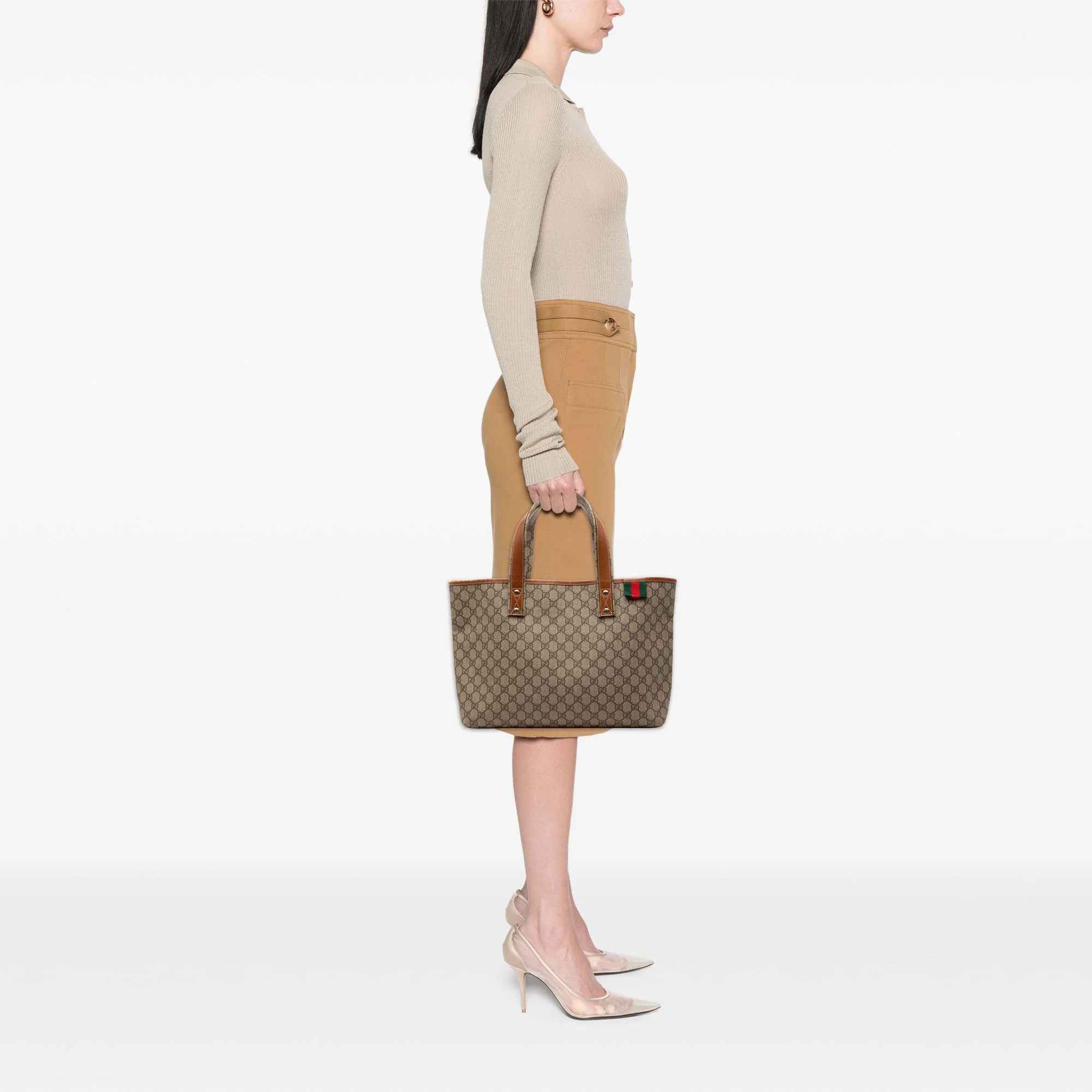Gucci | Pre-Owned Medium GG Supreme Web Loop Tote | Beige - Image 3