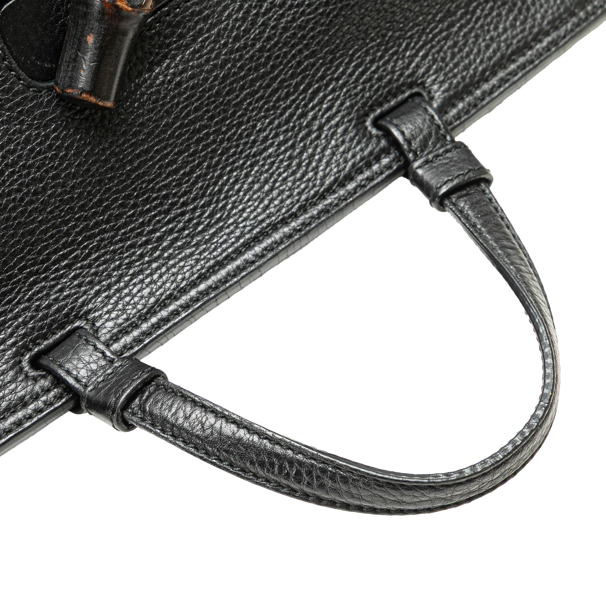 Gucci | Pre-Owned Medium Leather Bamboo Daily Satchel | Black - Image 2