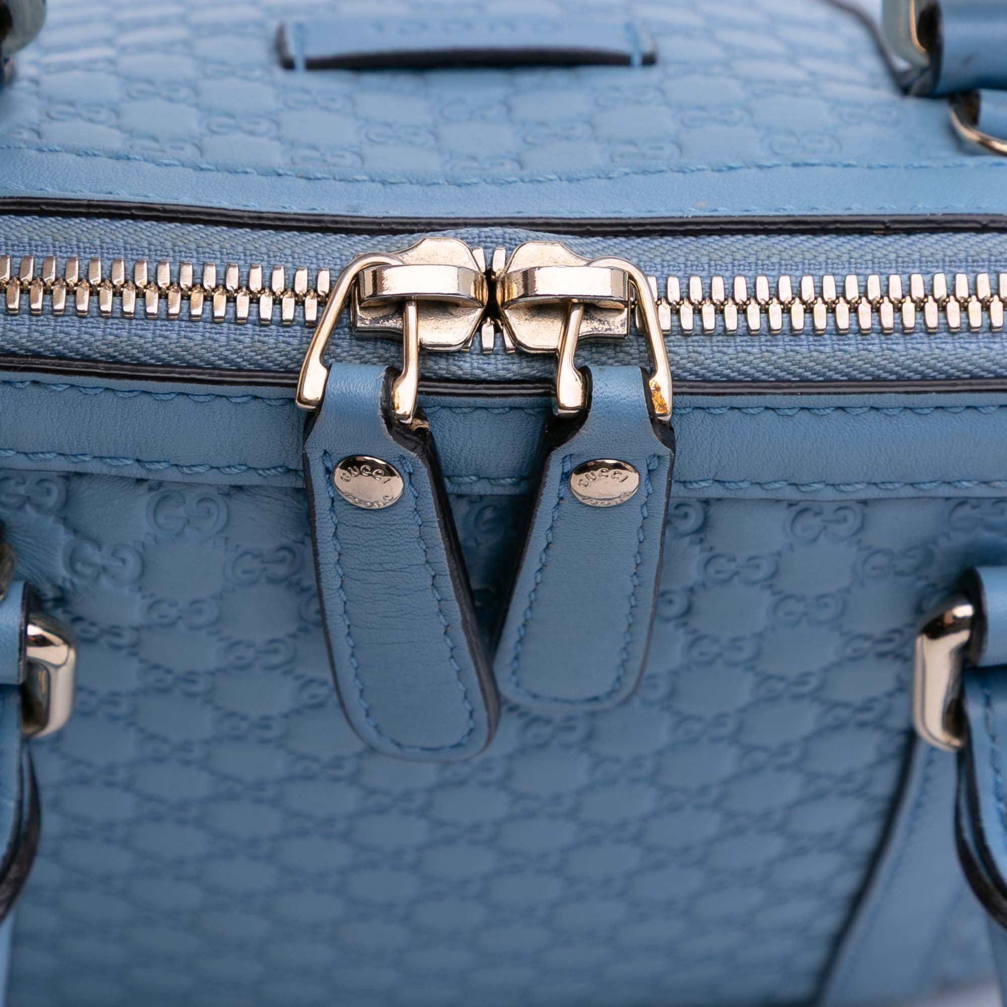 Gucci | Pre-Owned Mini Microguccissima Dome Satchel | Blue/Light Blue - Image 13