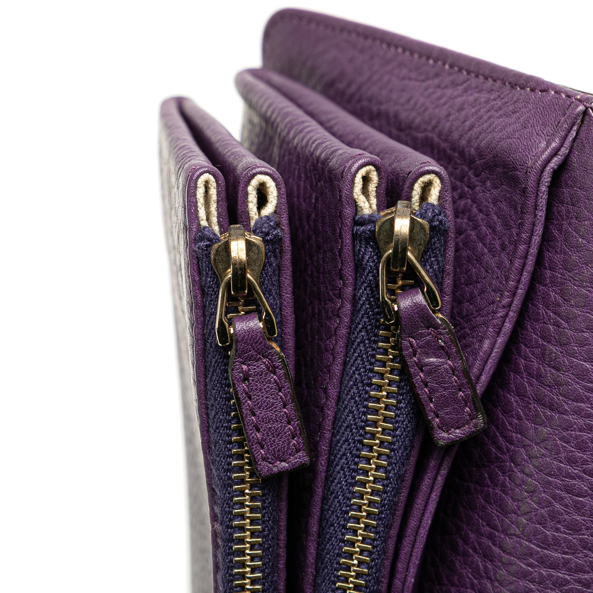 Gucci | Pre-Owned Pebbled Calfskin Piston Broadway Evening Bag | Purple - Image 12