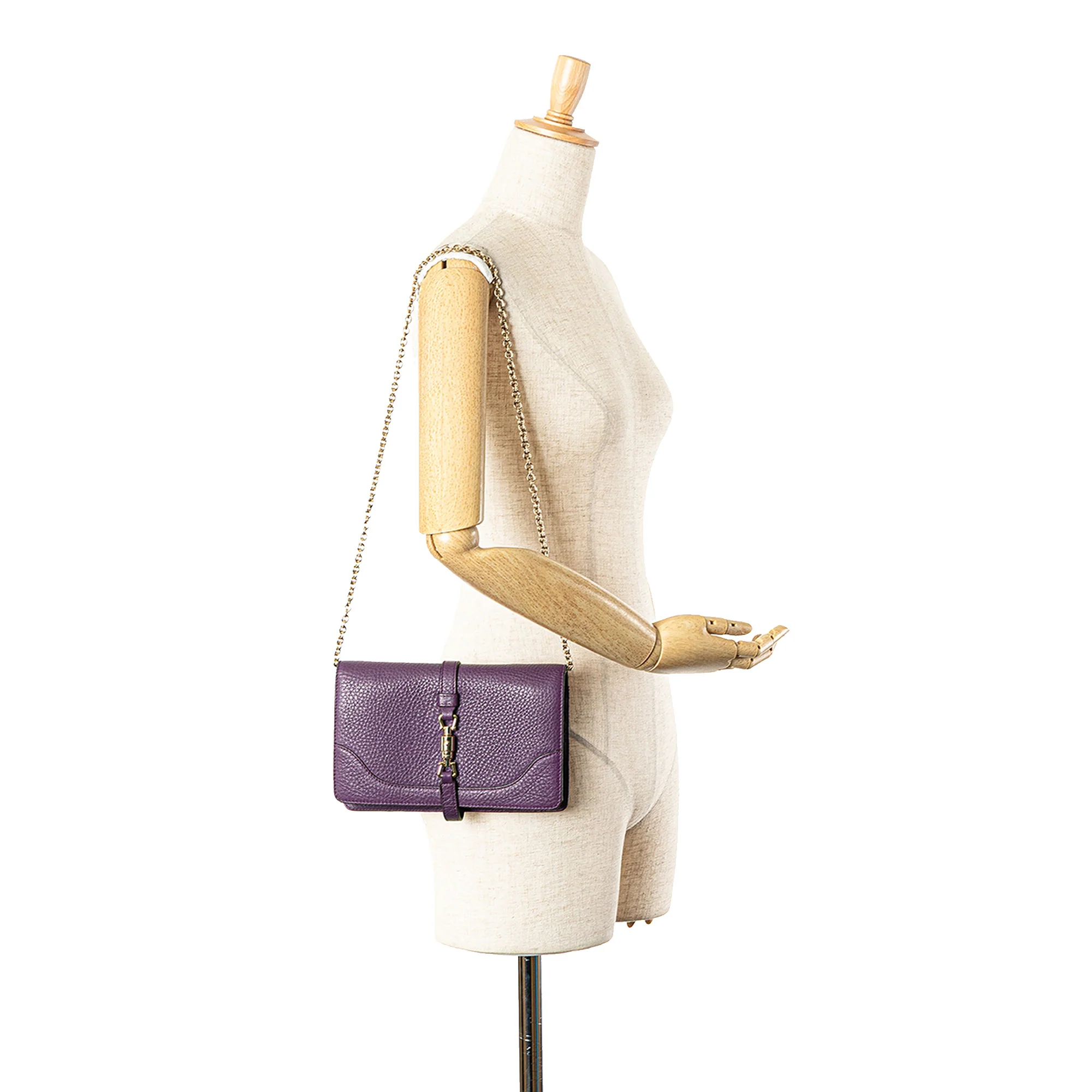 Gucci | Pre-Owned Pebbled Calfskin Piston Broadway Evening Bag | Purple - Image 4
