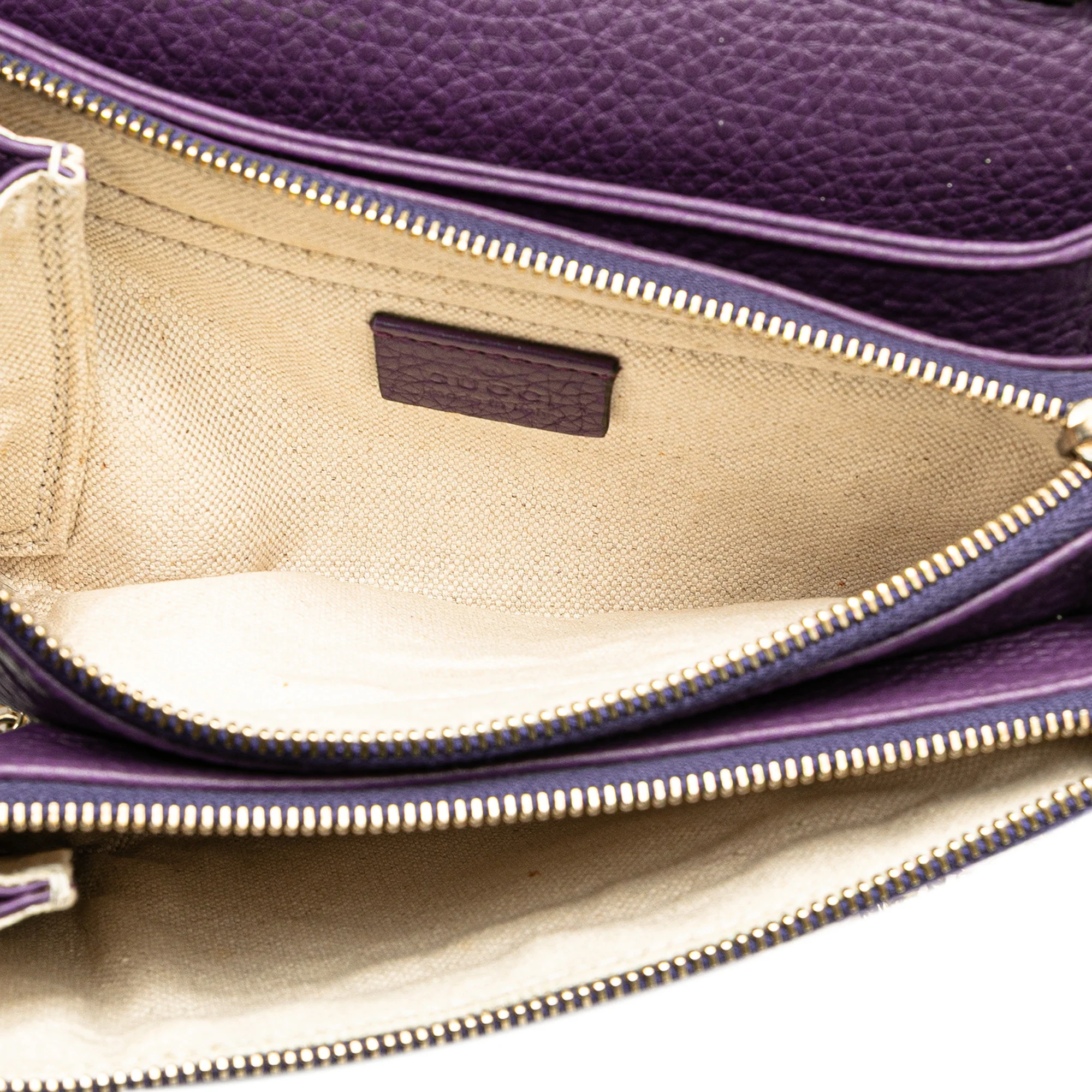 Gucci | Pre-Owned Pebbled Calfskin Piston Broadway Evening Bag | Purple - Image 7