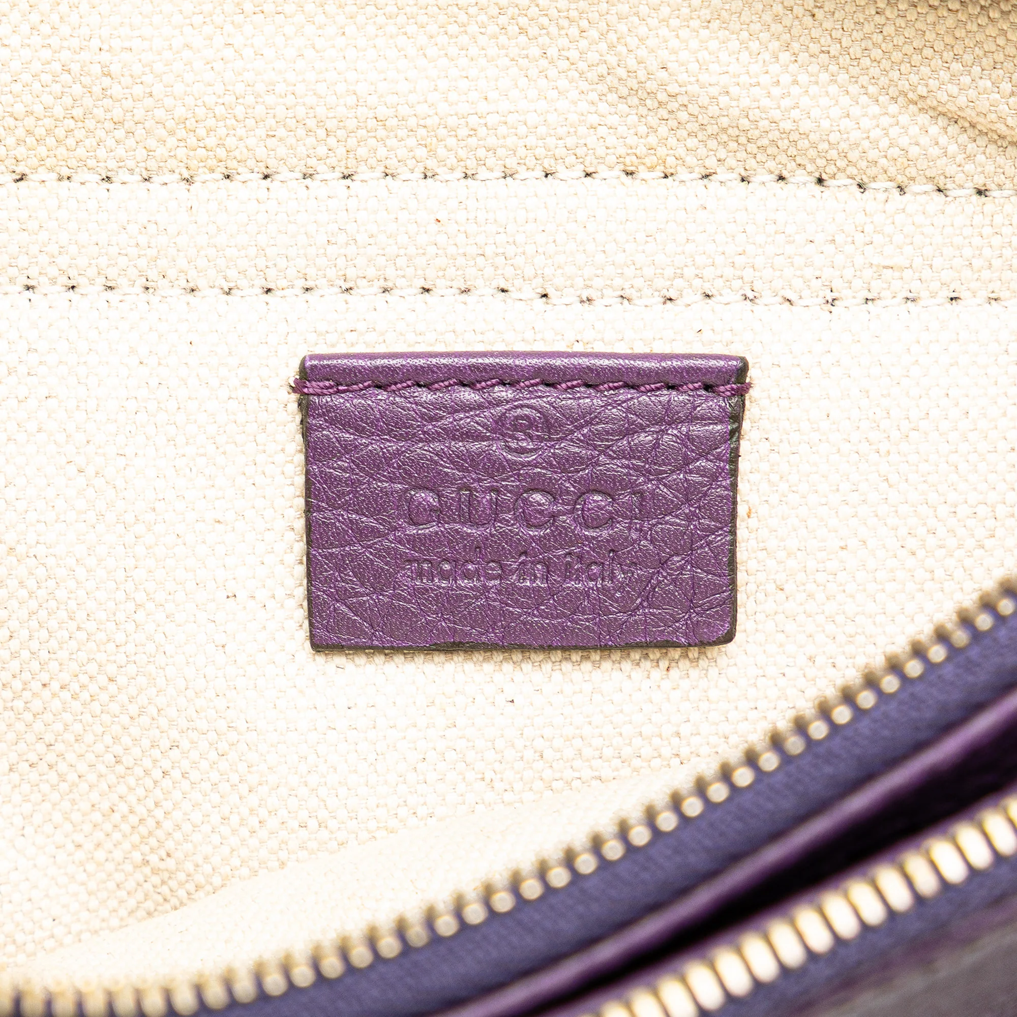 Gucci | Pre-Owned Pebbled Calfskin Piston Broadway Evening Bag | Purple - Image 8