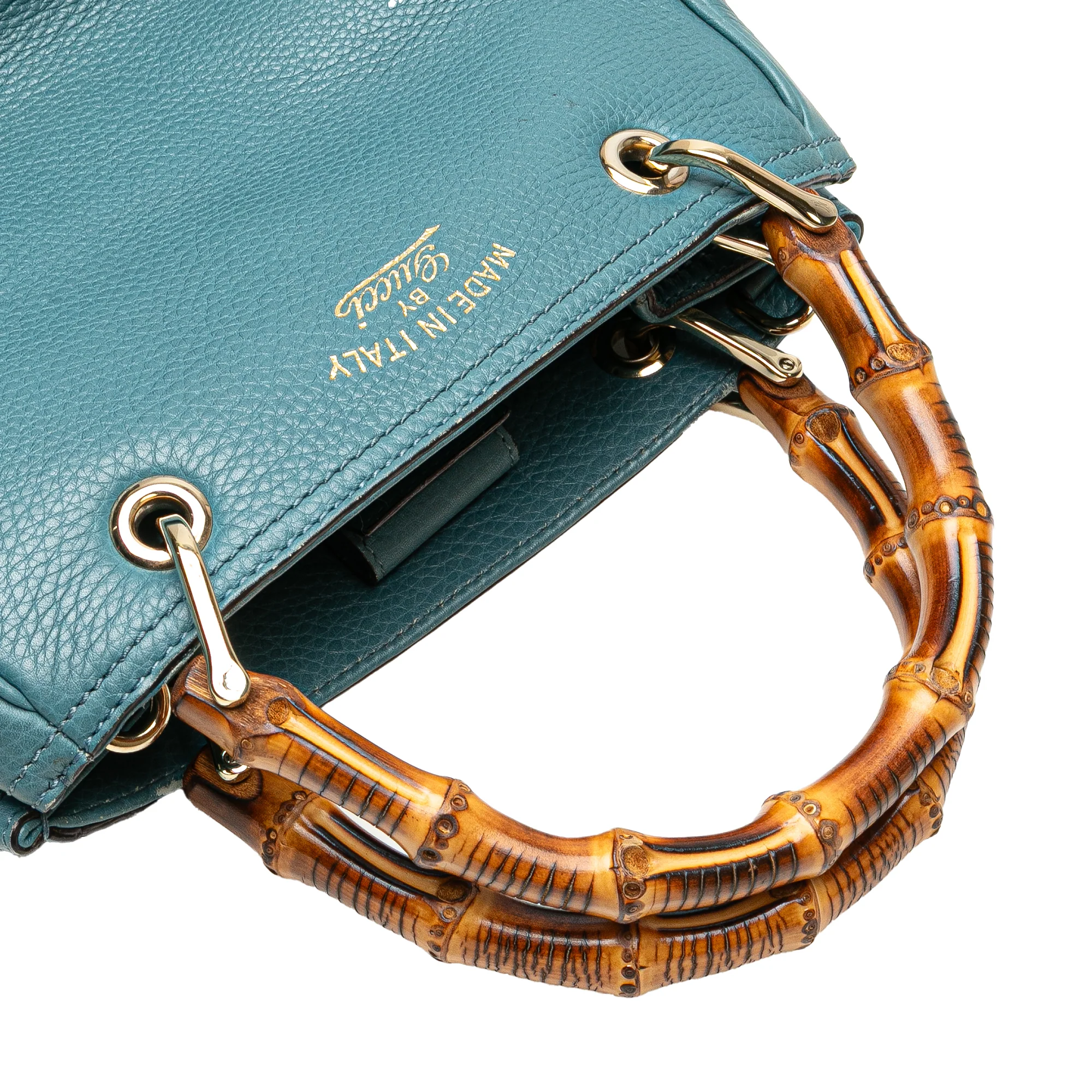 Gucci | Pre-Owned Small Calfskin Bamboo Shopper Satchel | Blue/Light Blue - Image 10