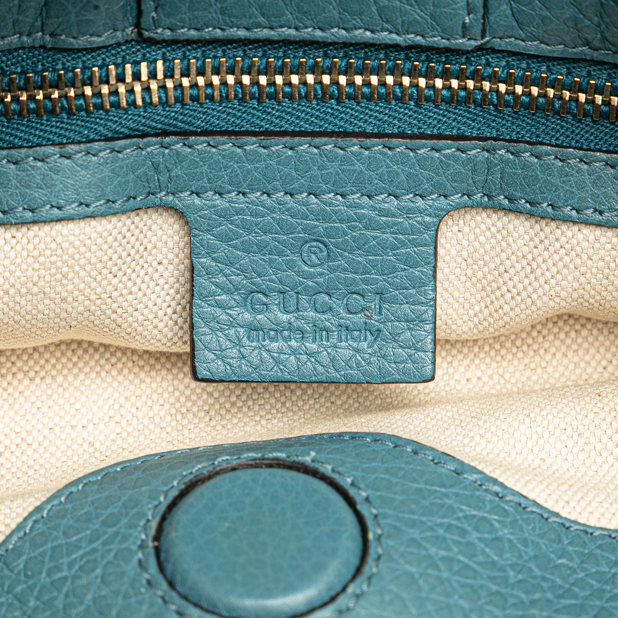 Gucci | Pre-Owned Small Calfskin Bamboo Shopper Satchel | Blue/Light Blue - Image 6