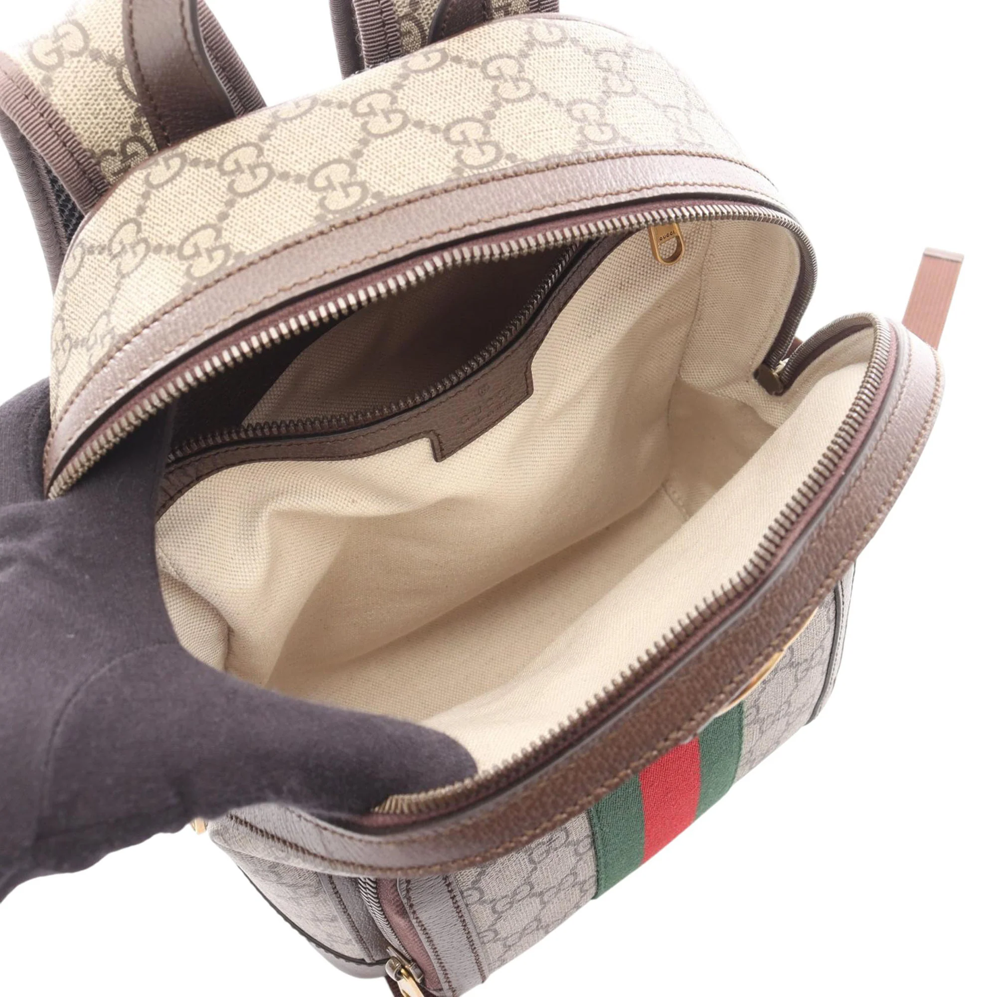 Gucci | Pre-Owned Small GG Supreme Ophidia Web Backpack | Beige - Image 3