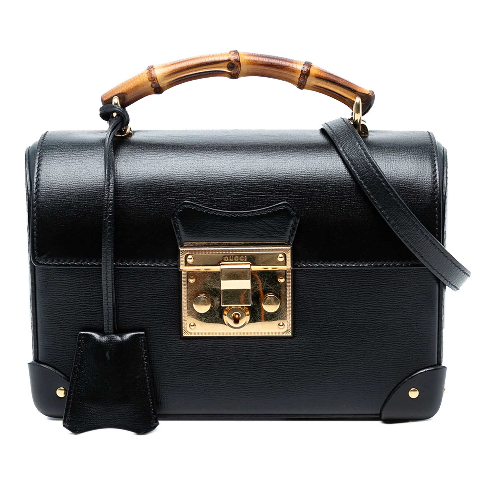 Gucci | Pre-Owned Small Leather Bamboo Padlock Satchel | Black