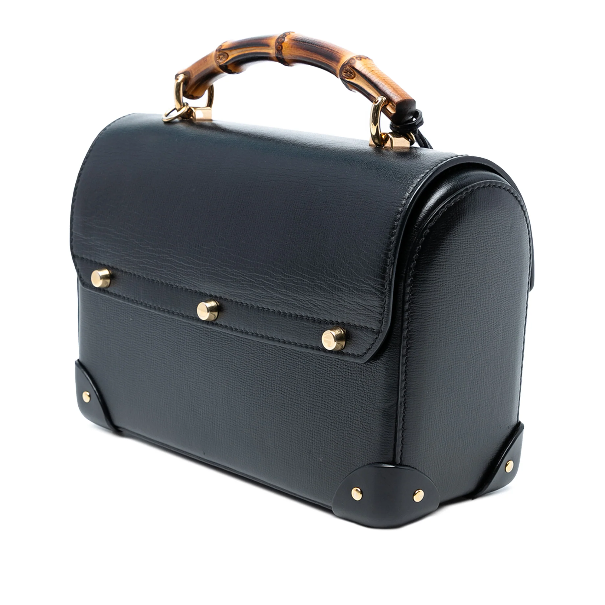 Gucci | Pre-Owned Small Leather Bamboo Padlock Satchel | Black - Image 2