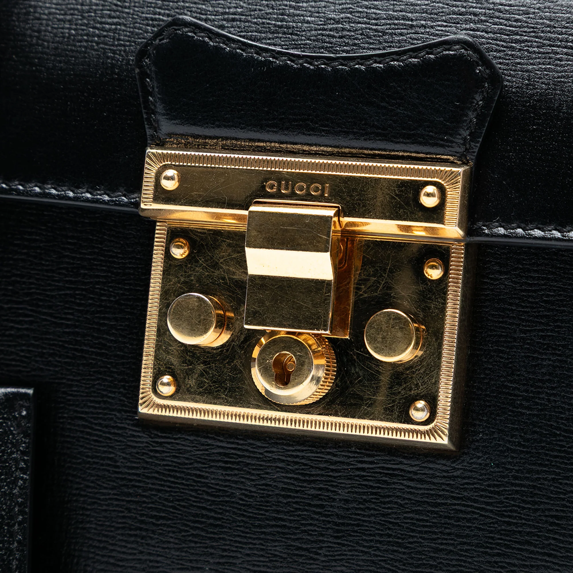 Gucci | Pre-Owned Small Leather Bamboo Padlock Satchel | Black - Image 5